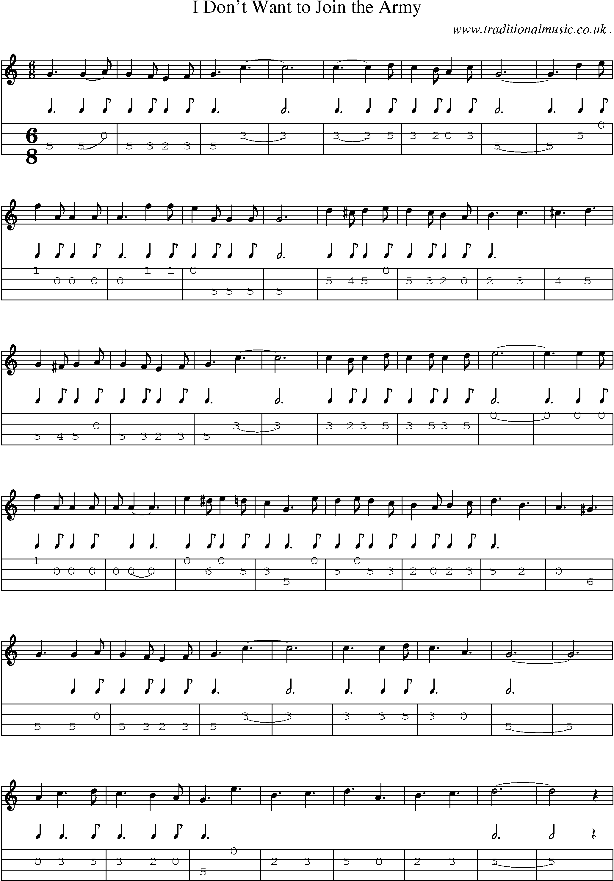 Sheet-Music and Mandolin Tabs for I Dont Want To Join The Army
