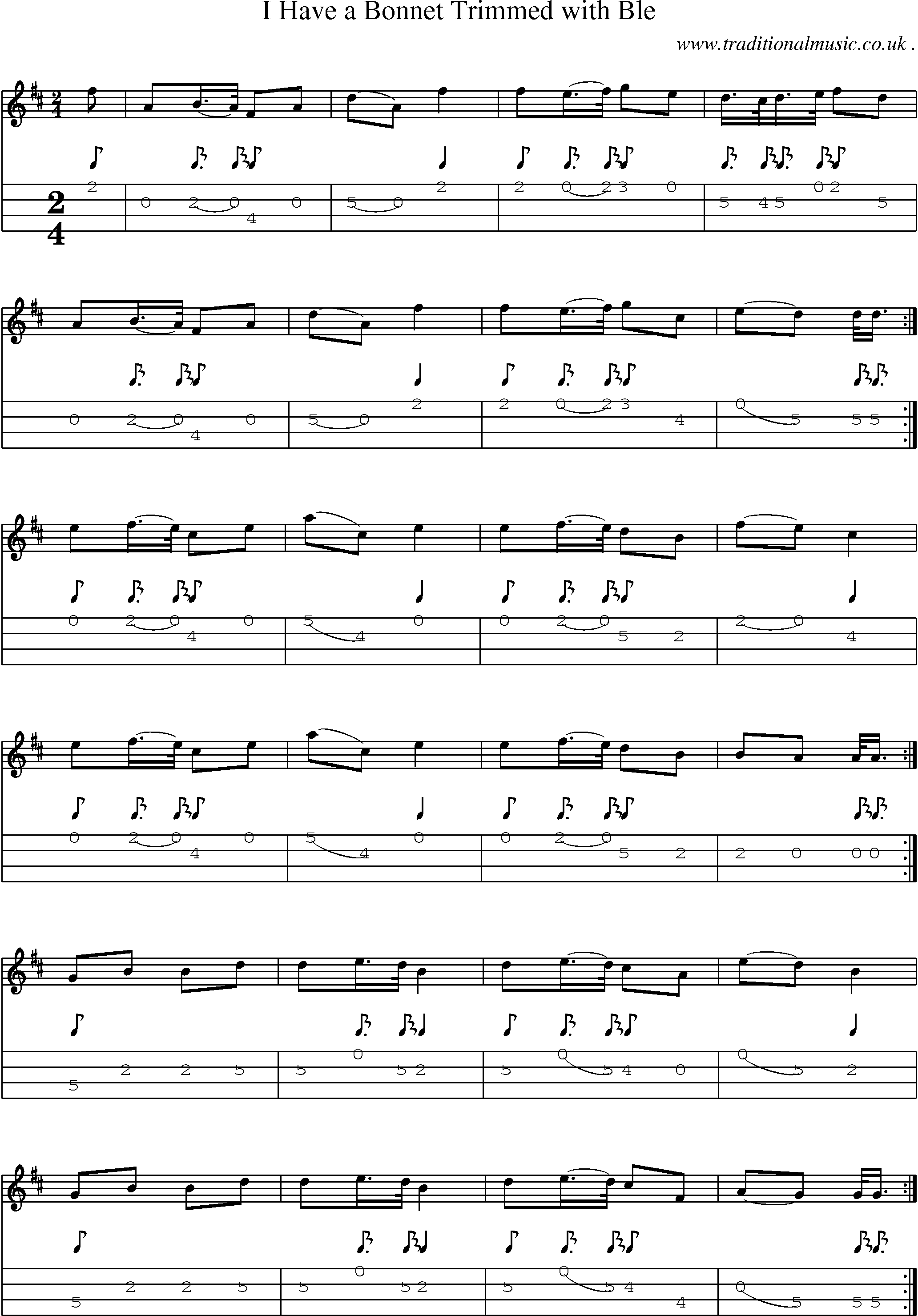 Sheet-Music and Mandolin Tabs for I Have A Bonnet Trimmed With Ble