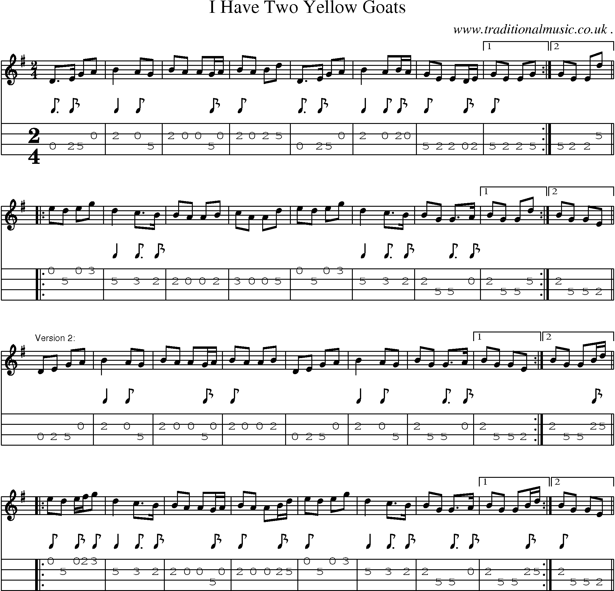 Sheet-Music and Mandolin Tabs for I Have Two Yellow Goats