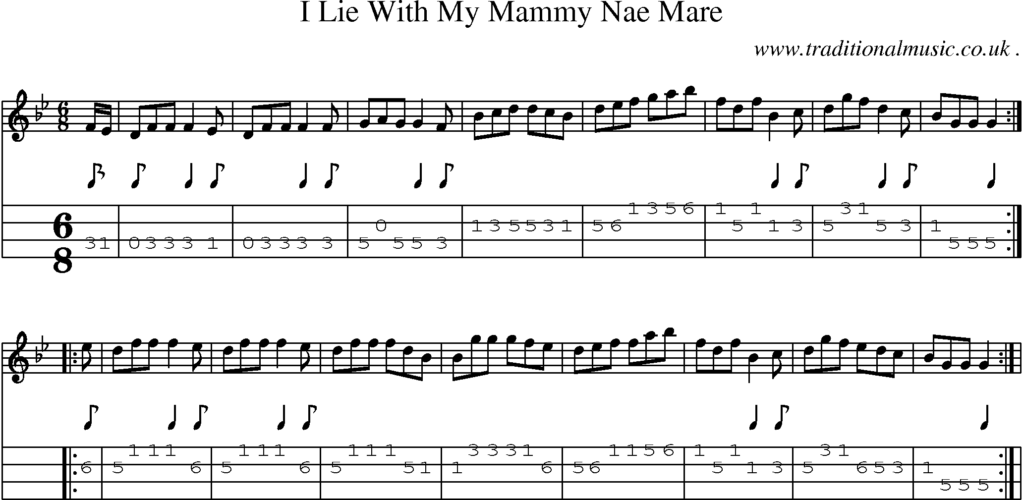 Sheet-Music and Mandolin Tabs for I Lie With My Mammy Nae Mare