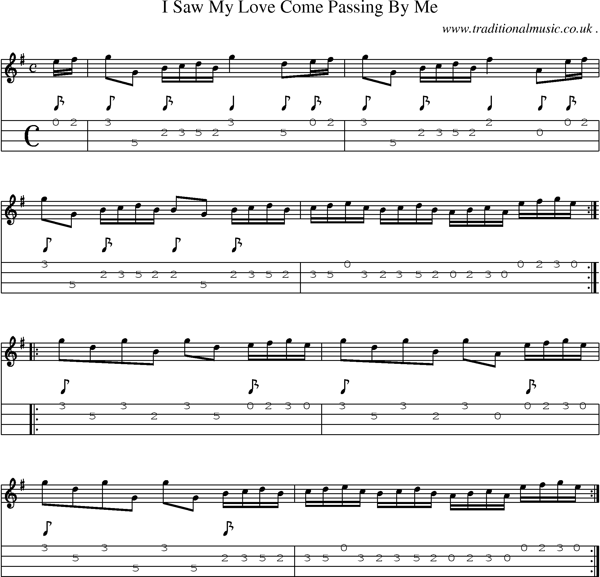 Sheet-Music and Mandolin Tabs for I Saw My Love Come Passing By Me