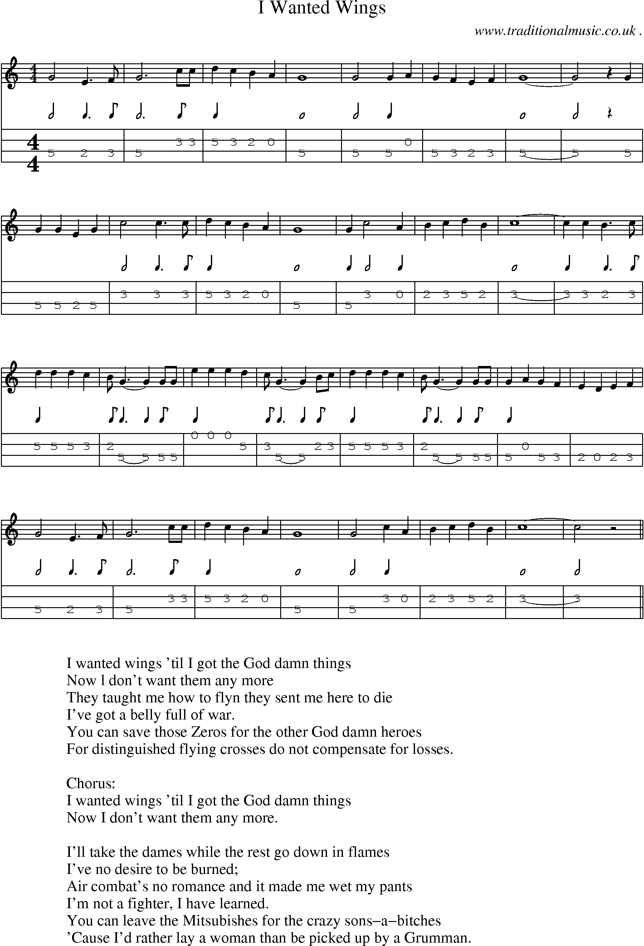 Sheet-Music and Mandolin Tabs for I Wanted Wings
