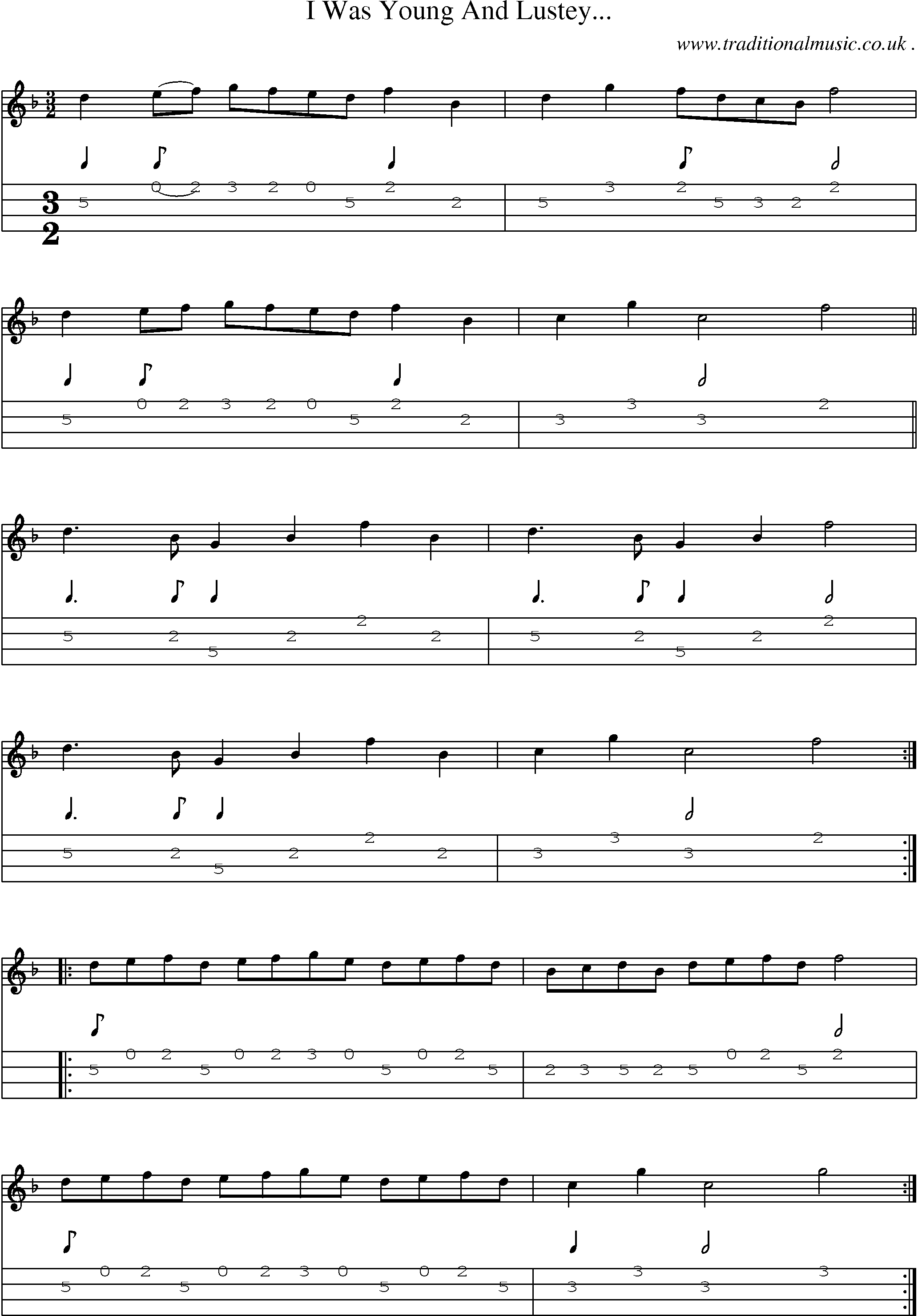 Sheet-Music and Mandolin Tabs for I Was Young And Lustey