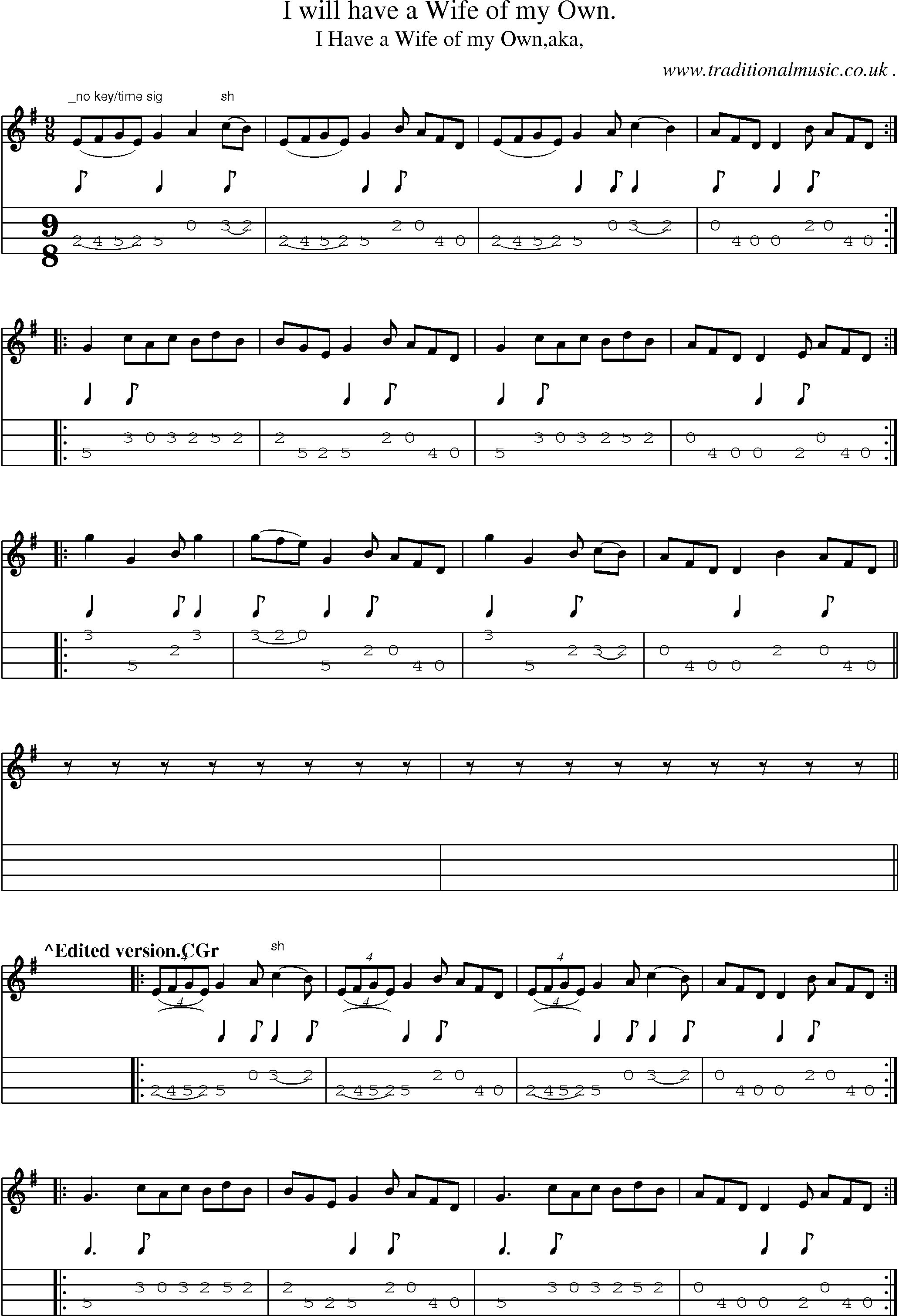 Sheet-Music and Mandolin Tabs for I Will Have A Wife Of My Own