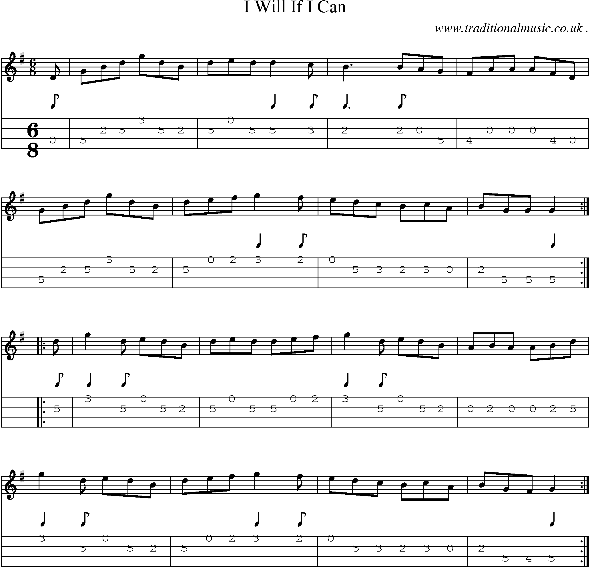 Sheet-Music and Mandolin Tabs for I Will If I Can