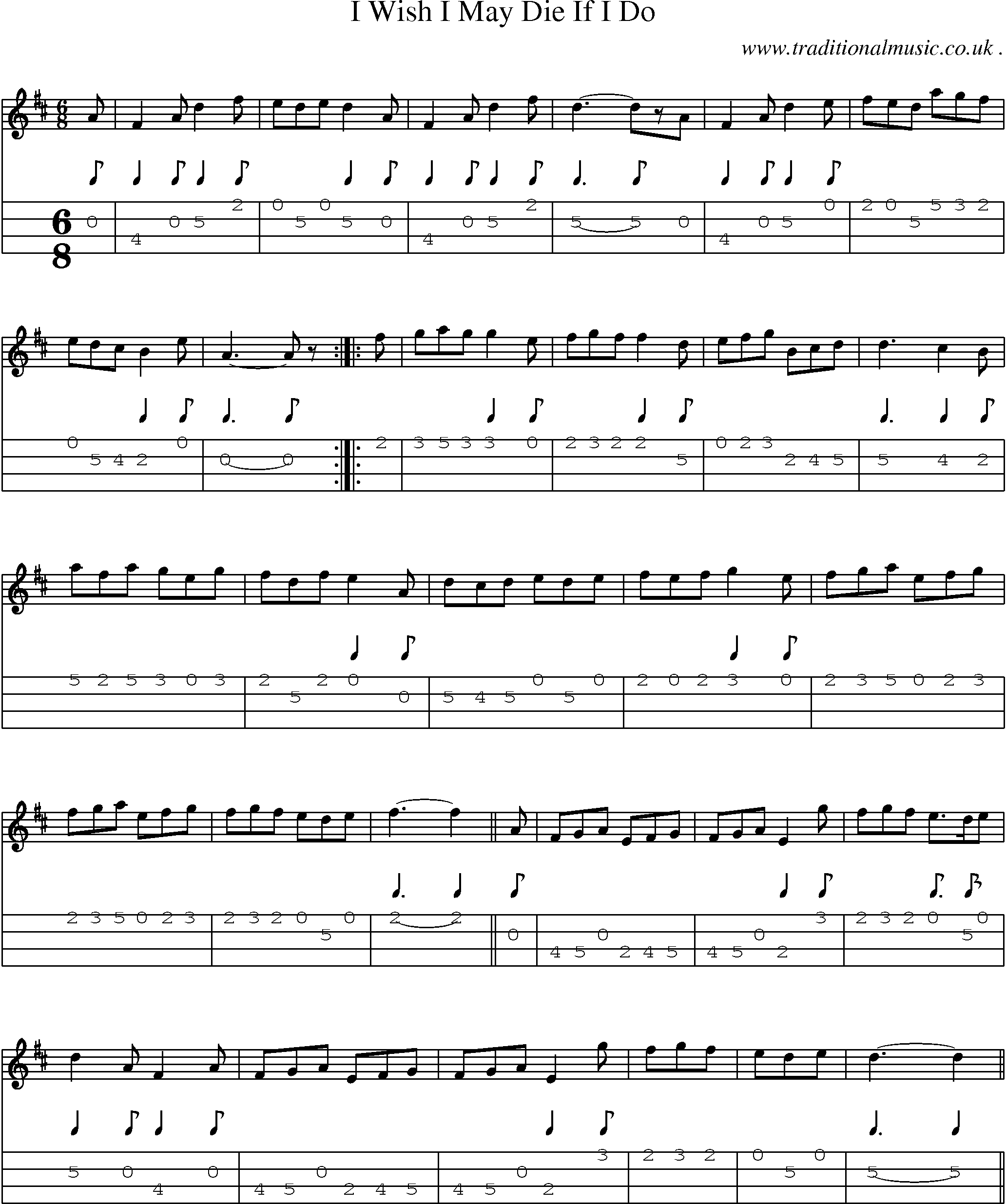 Sheet-Music and Mandolin Tabs for I Wish I May Die If I Do