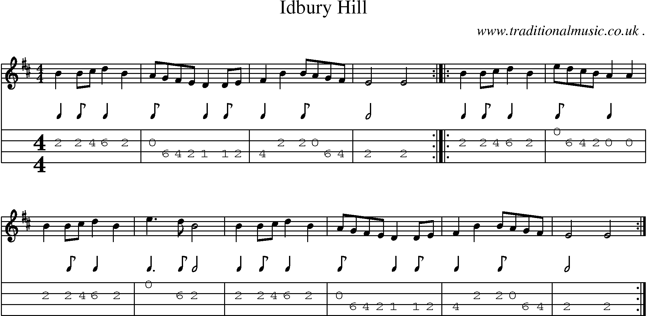 Sheet-Music and Mandolin Tabs for Idbury Hill