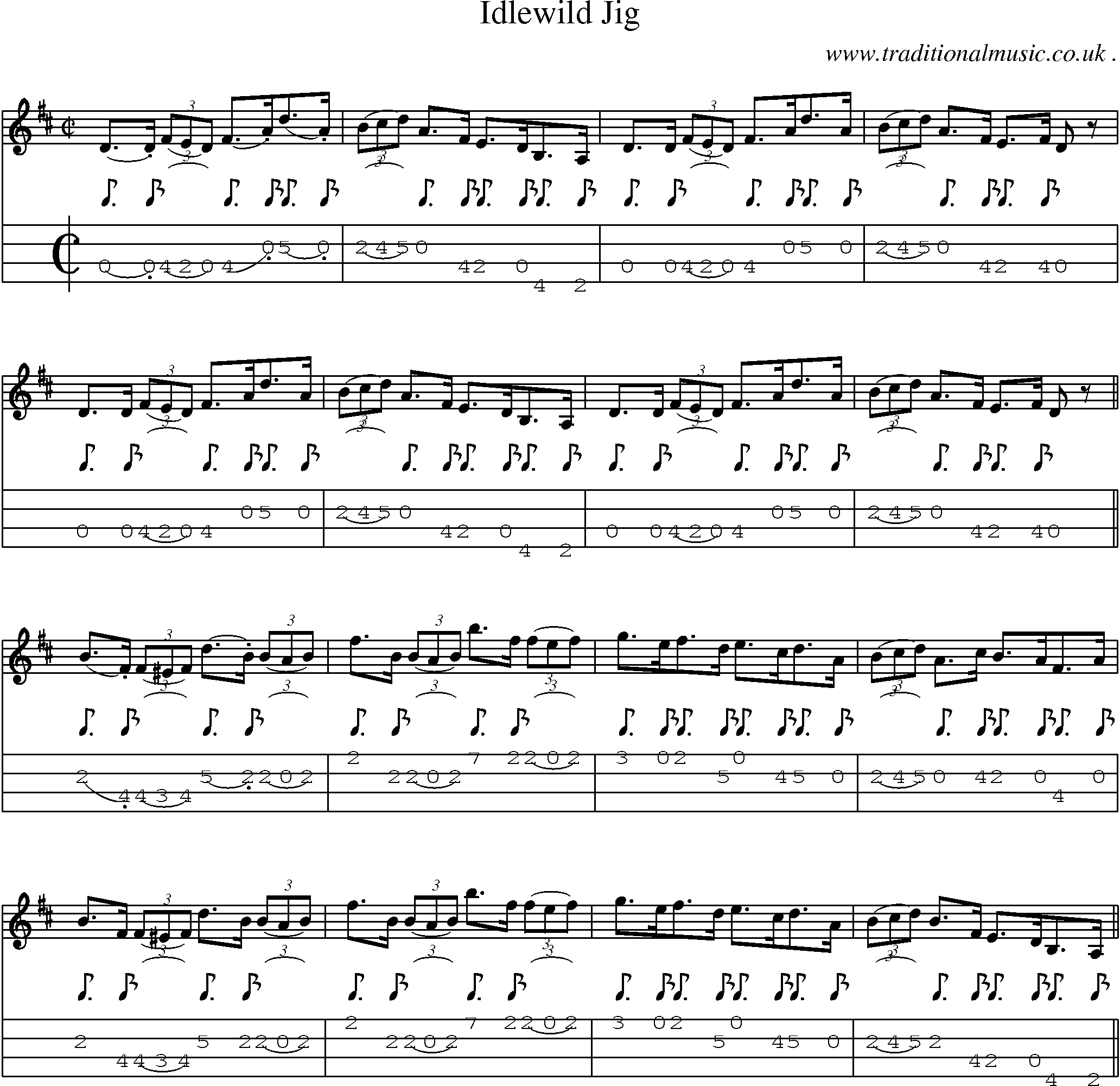 Sheet-Music and Mandolin Tabs for Idlewild Jig