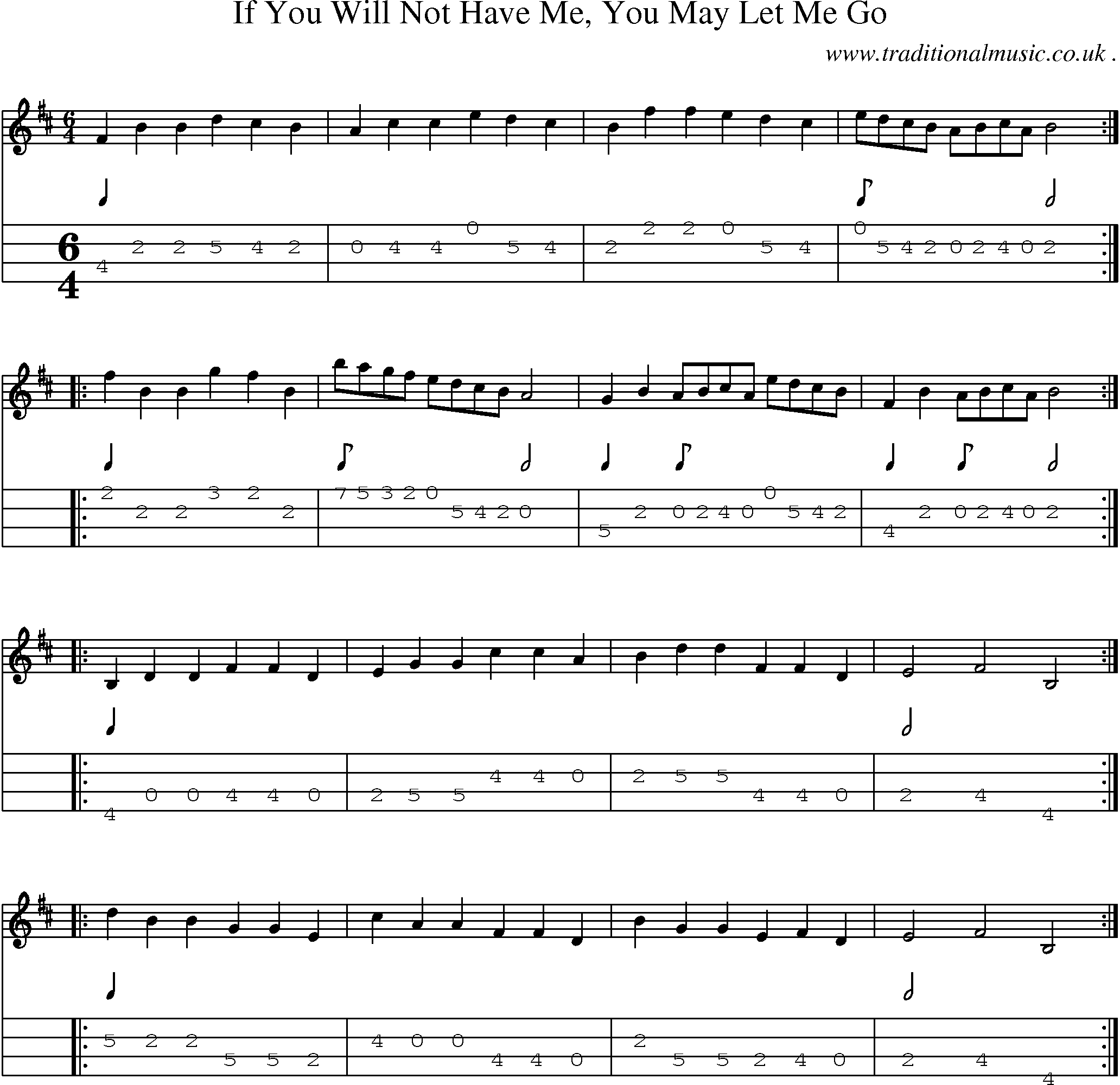 Sheet-Music and Mandolin Tabs for If You Will Not Have Me You May Let Me Go