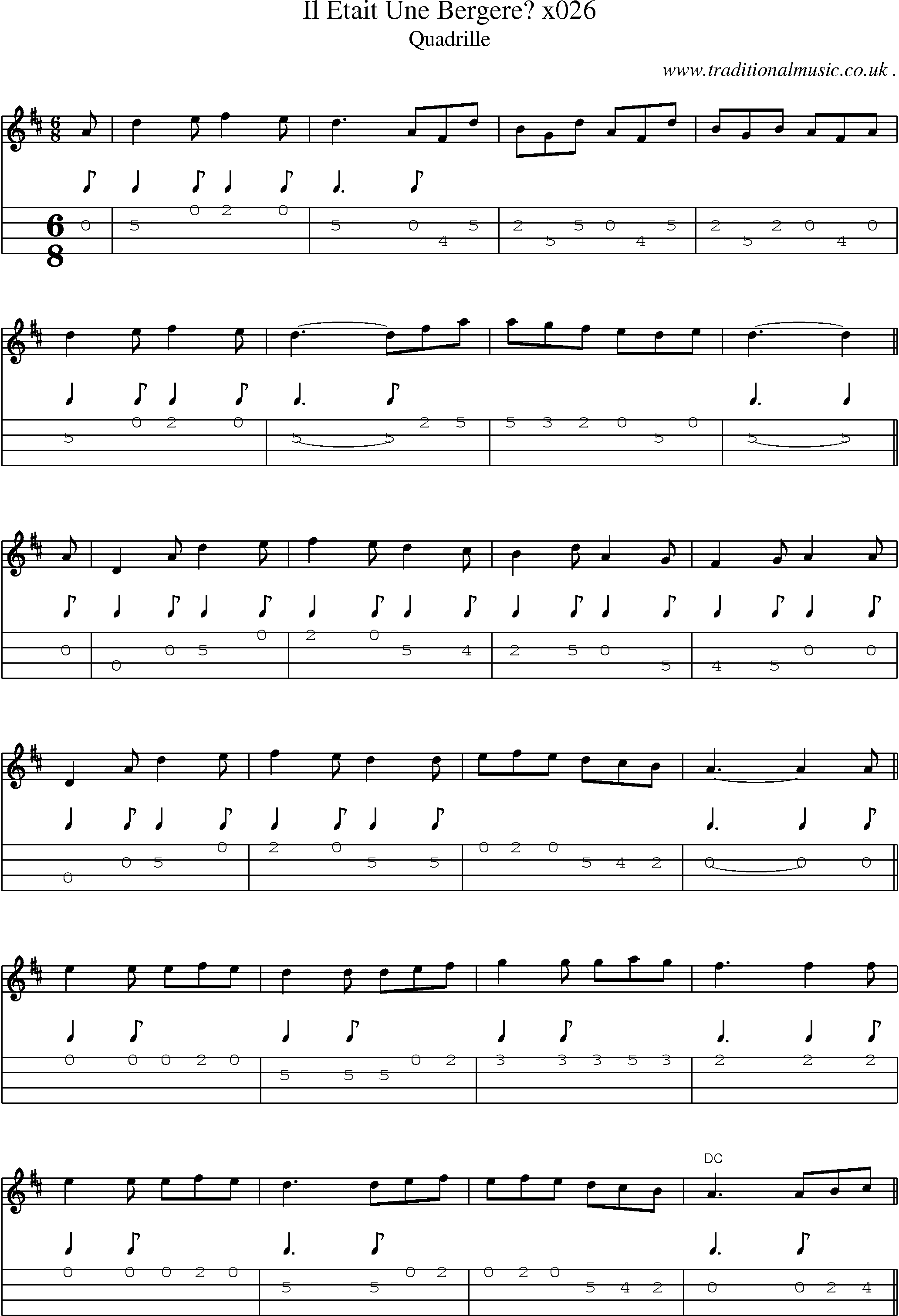 Sheet-Music and Mandolin Tabs for Il Etait Une Bergere X026