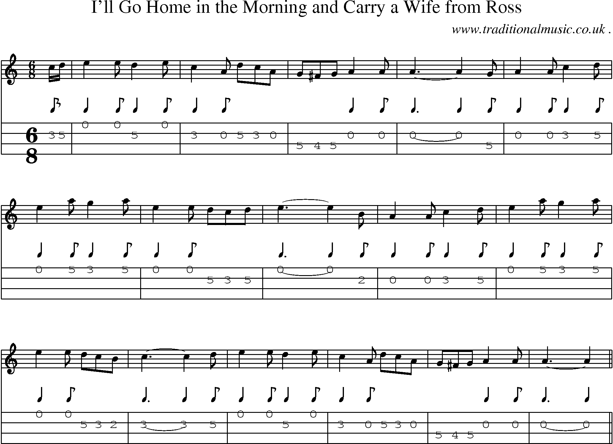 Sheet-Music and Mandolin Tabs for Ill Go Home In The Morning And Carry A Wife From Ross