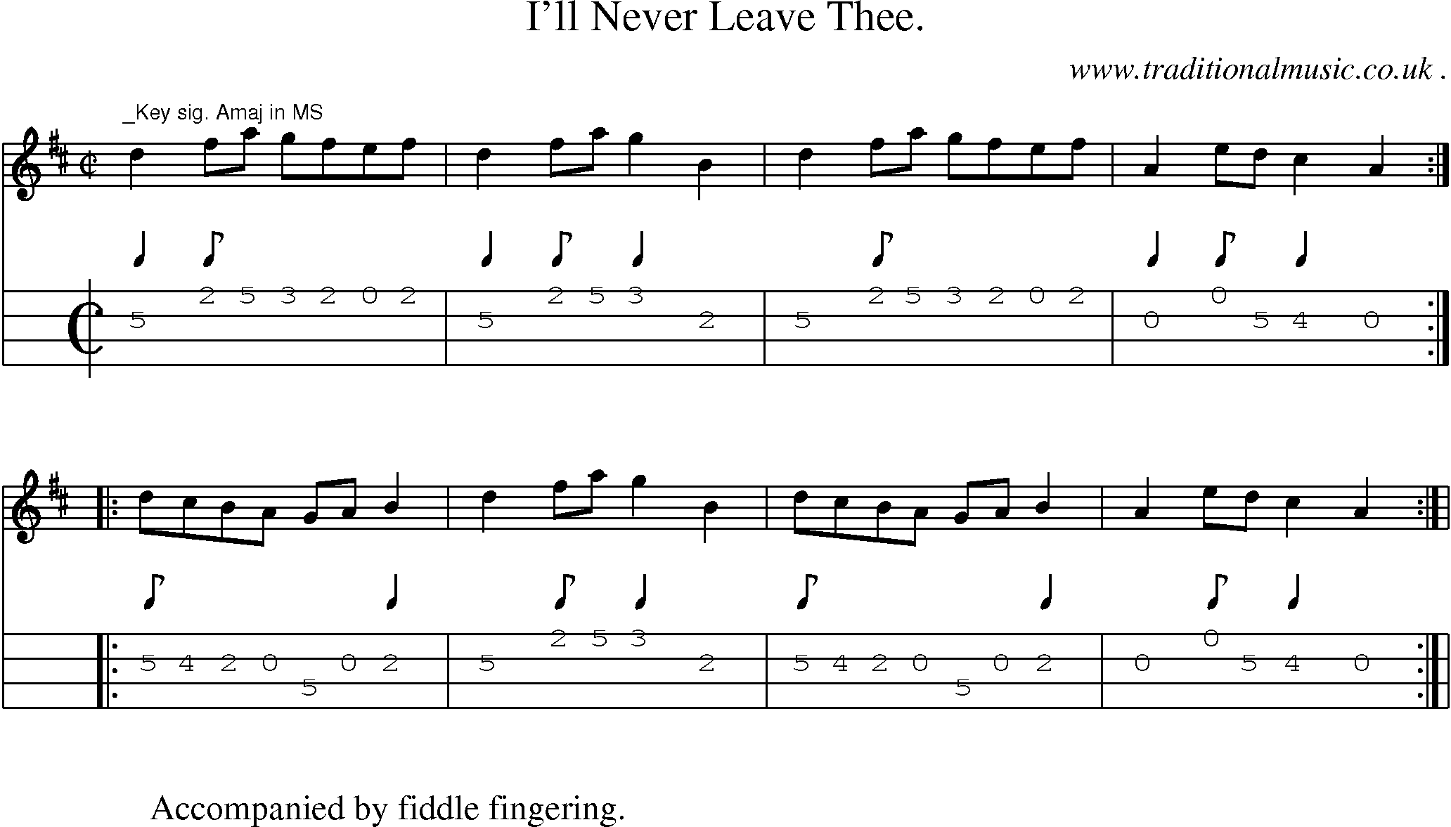Sheet-Music and Mandolin Tabs for Ill Never Leave Thee