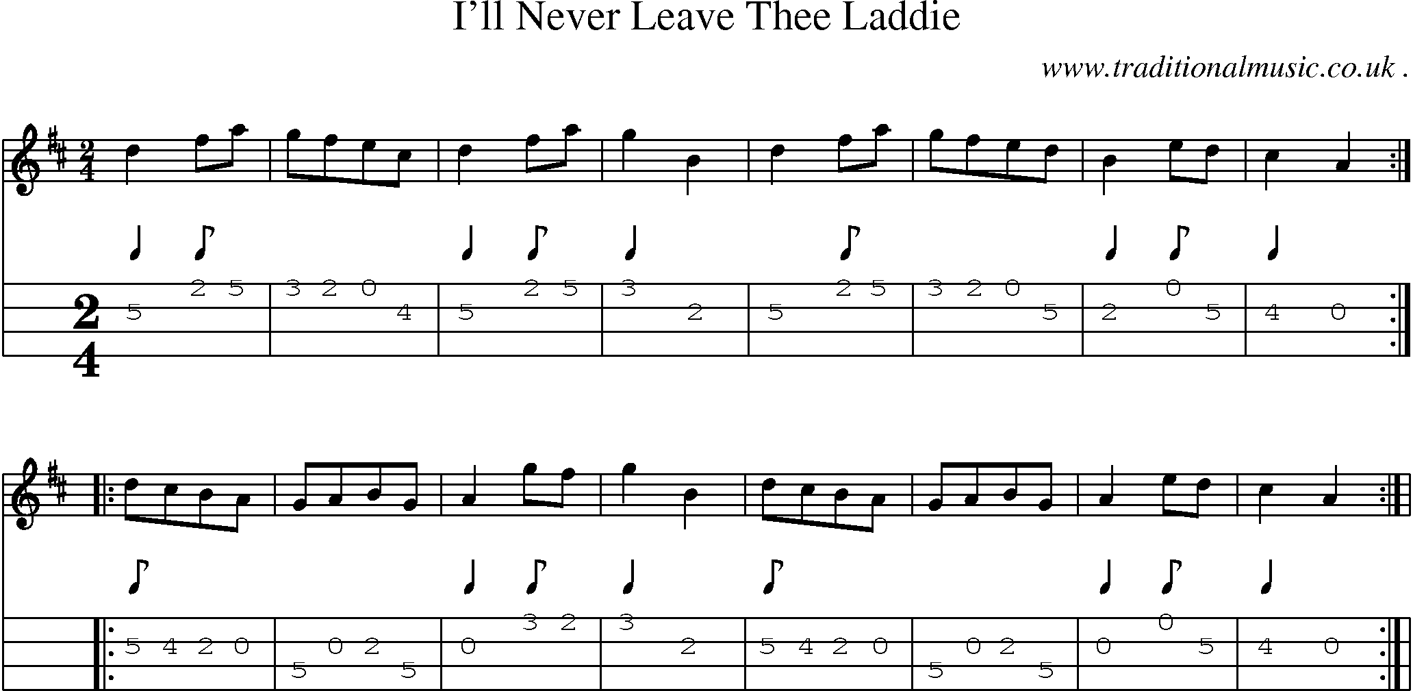 Sheet-Music and Mandolin Tabs for Ill Never Leave Thee Laddie