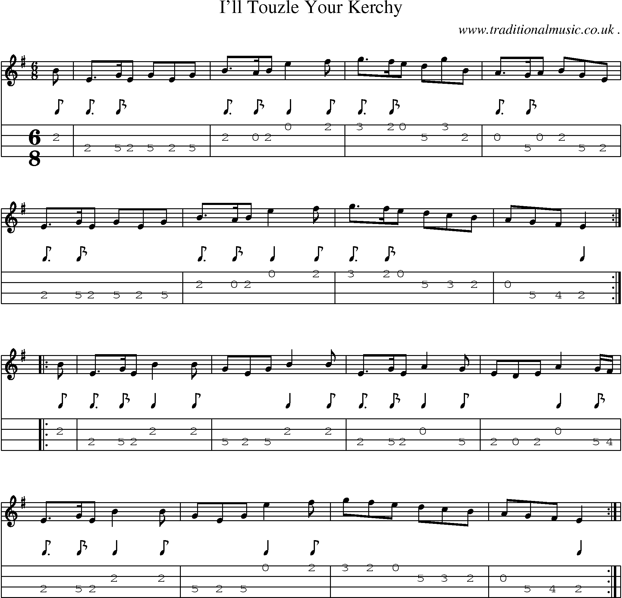 Sheet-Music and Mandolin Tabs for Ill Touzle Your Kerchy