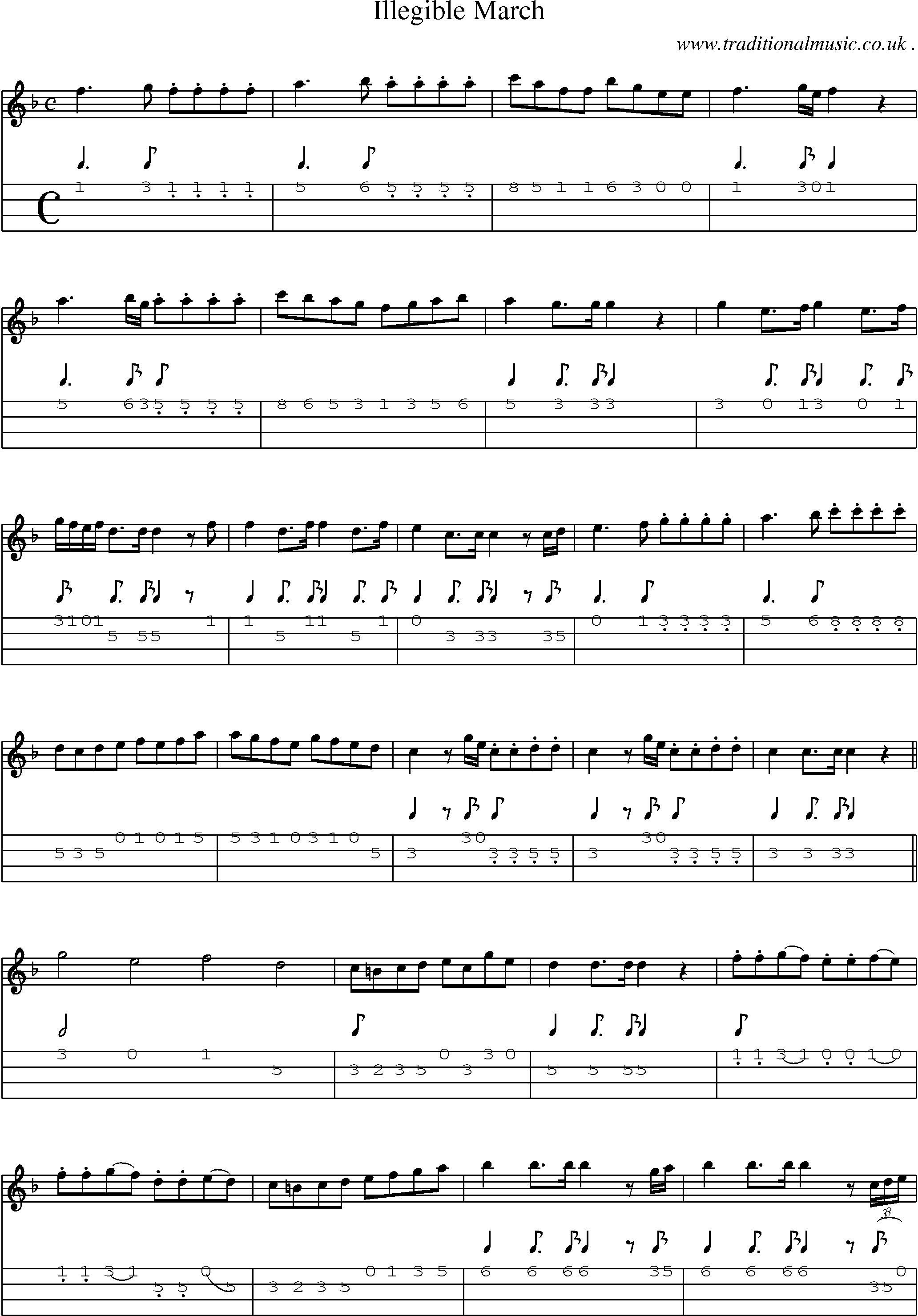 Sheet-Music and Mandolin Tabs for Illegible March