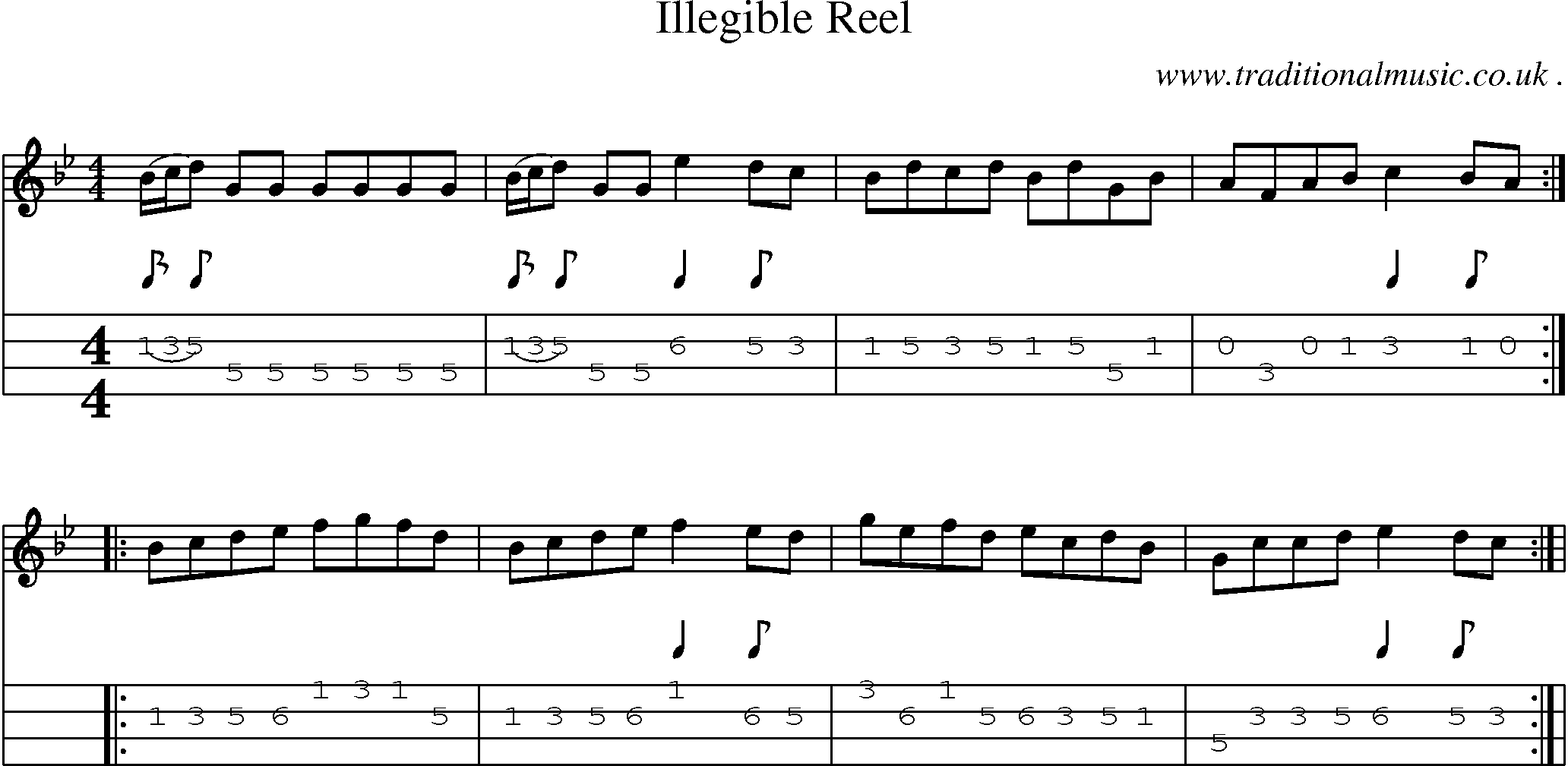 Sheet-Music and Mandolin Tabs for Illegible Reel