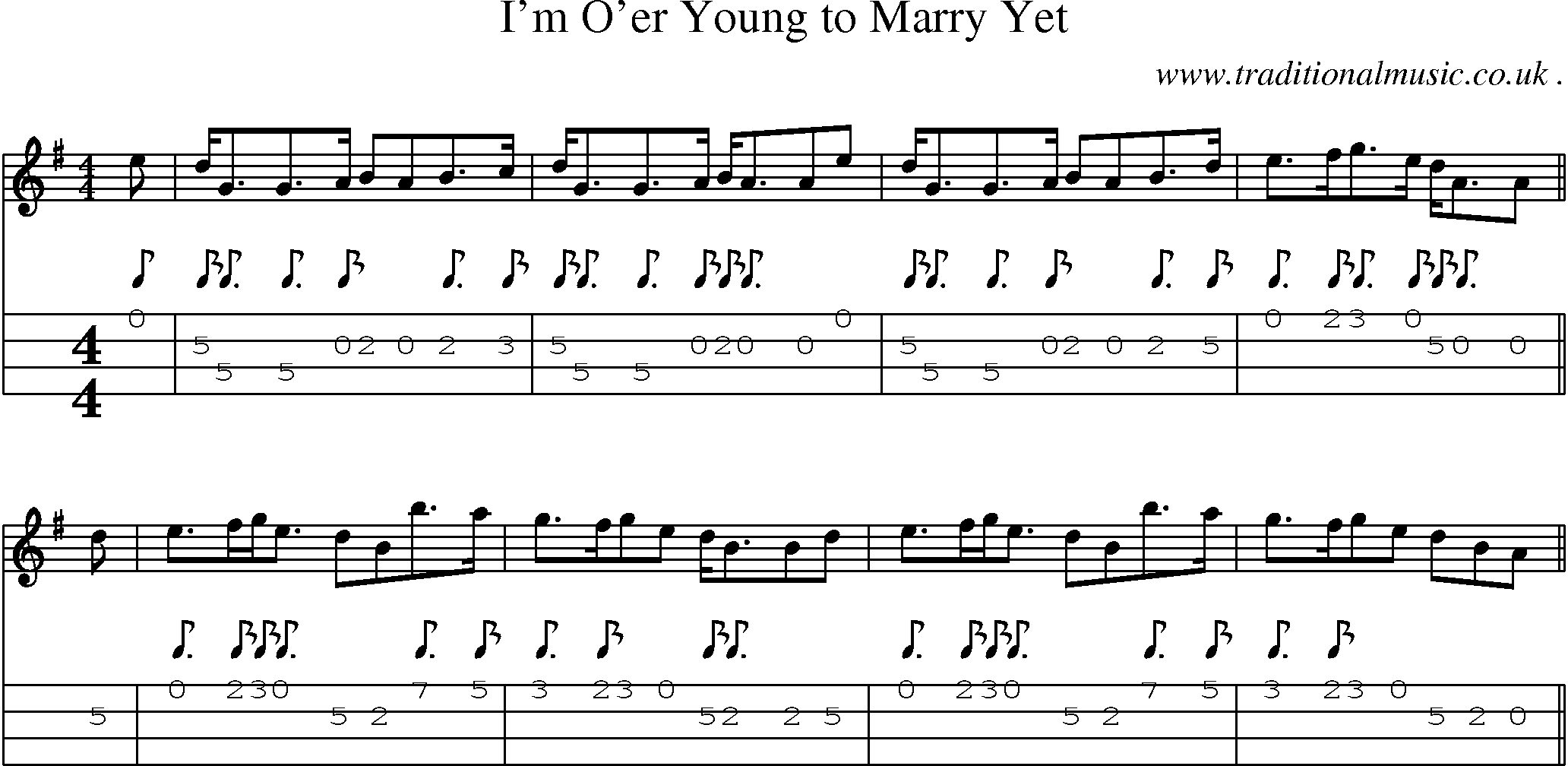 Sheet-Music and Mandolin Tabs for Im Oer Young To Marry Yet