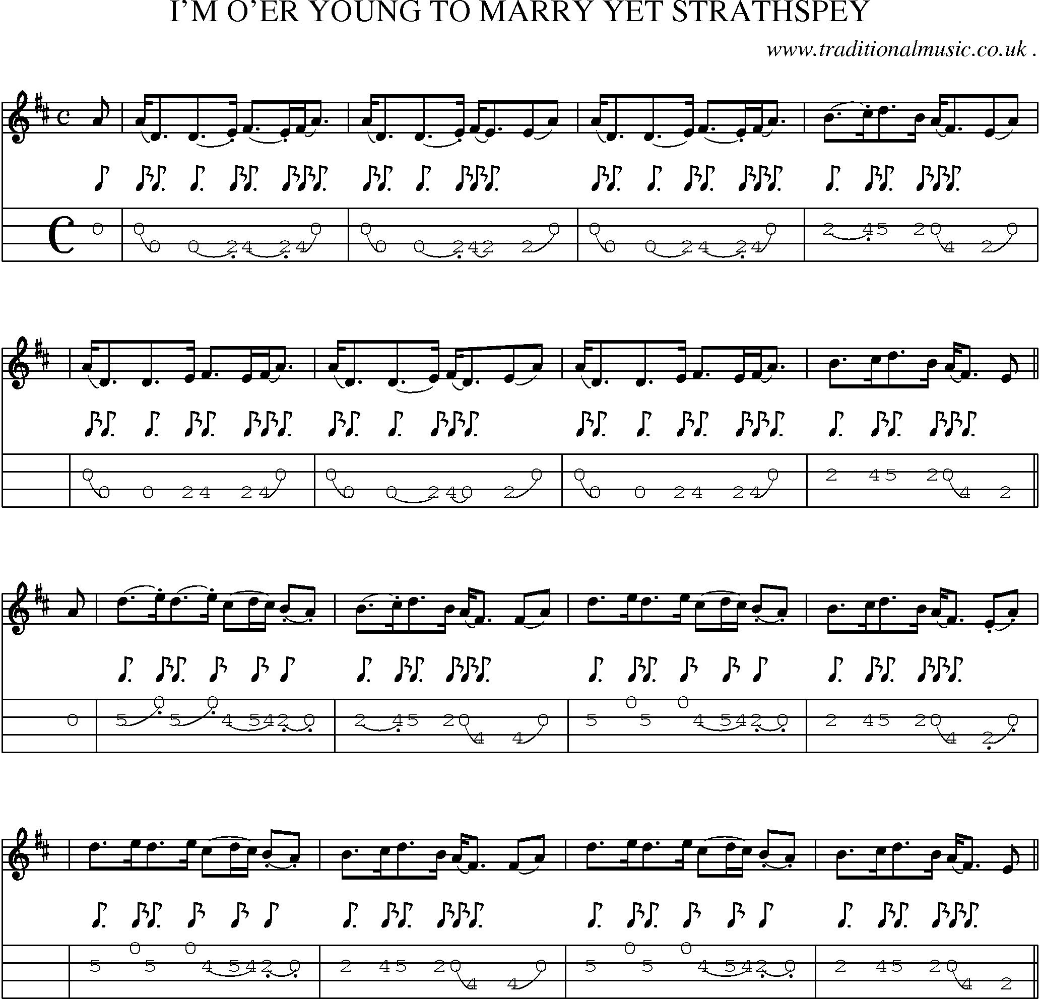 Sheet-Music and Mandolin Tabs for Im Oer Young To Marry Yet Strathspey