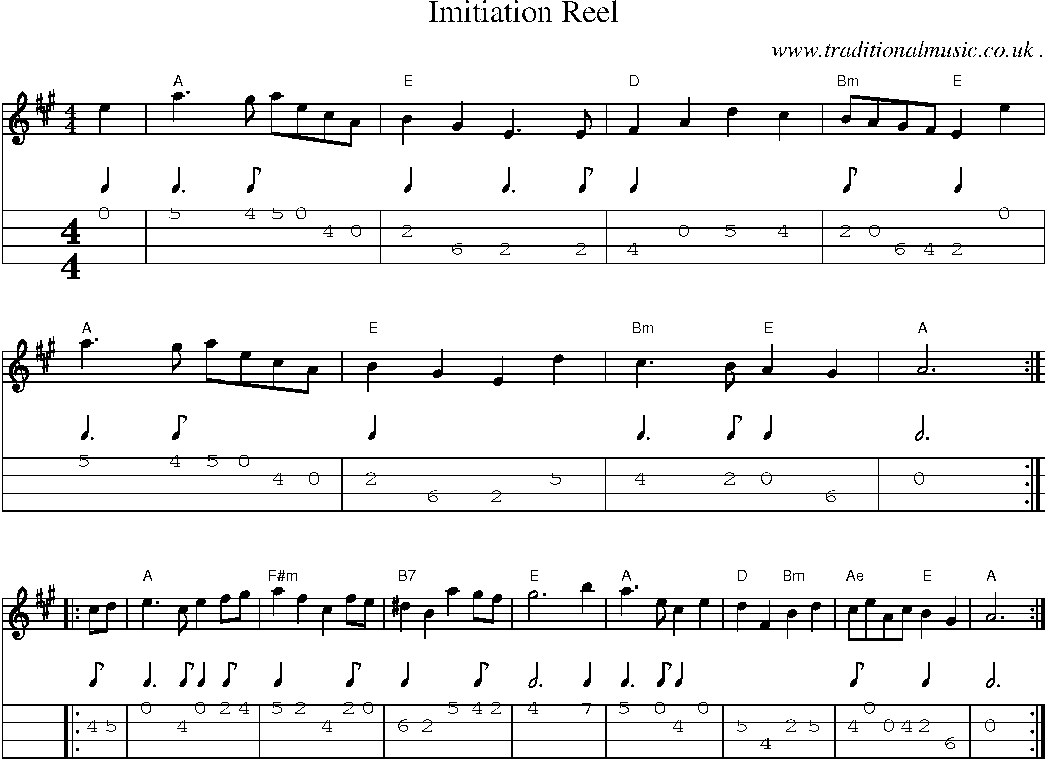 Sheet-Music and Mandolin Tabs for Imitiation Reel