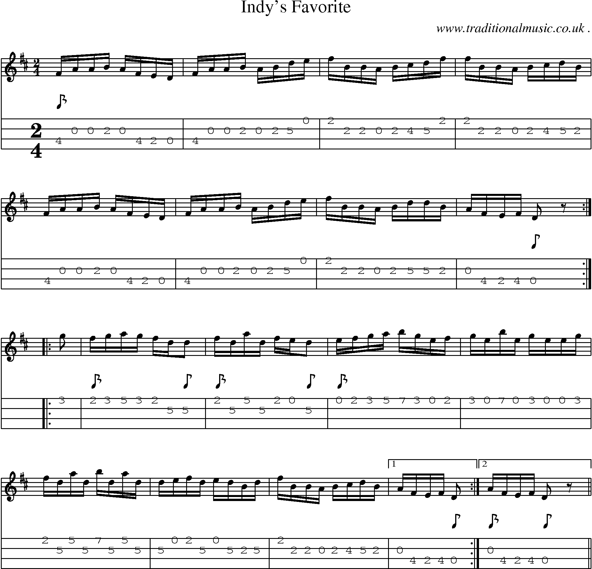 Sheet-Music and Mandolin Tabs for Indys Favorite