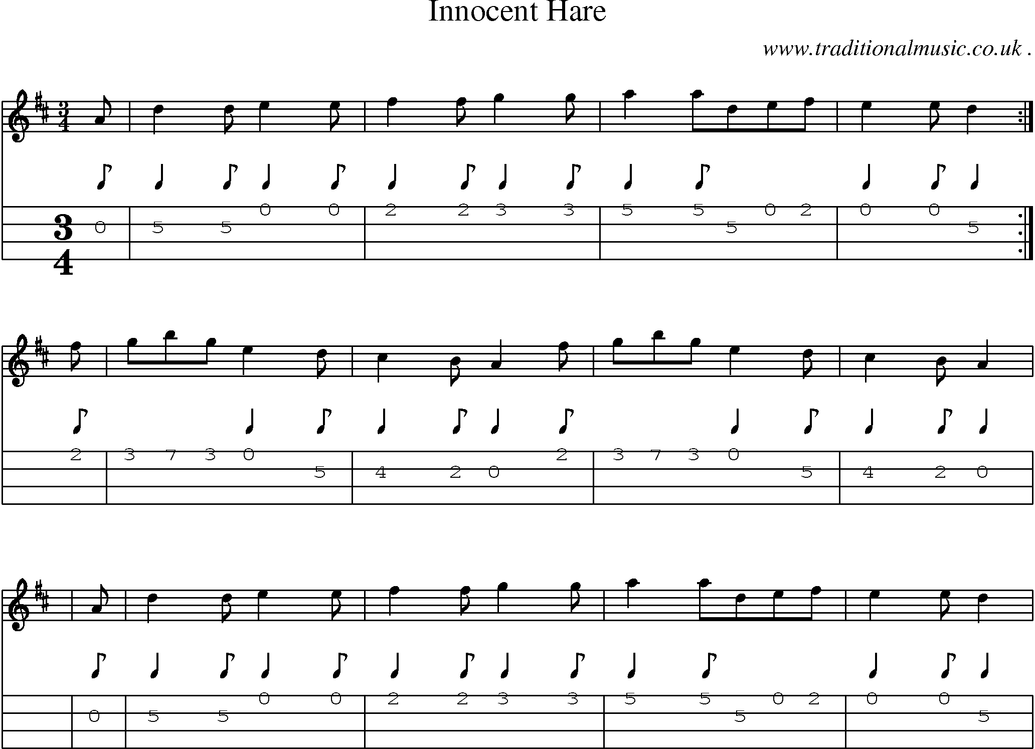 Sheet-Music and Mandolin Tabs for Innocent Hare