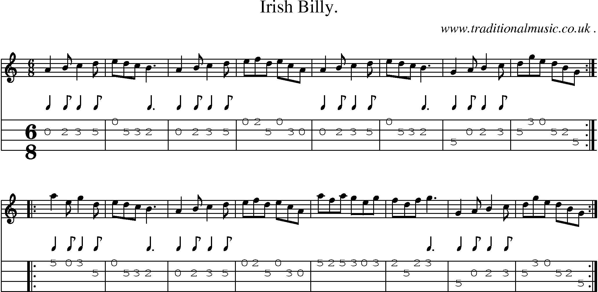 Sheet-Music and Mandolin Tabs for Irish Billy