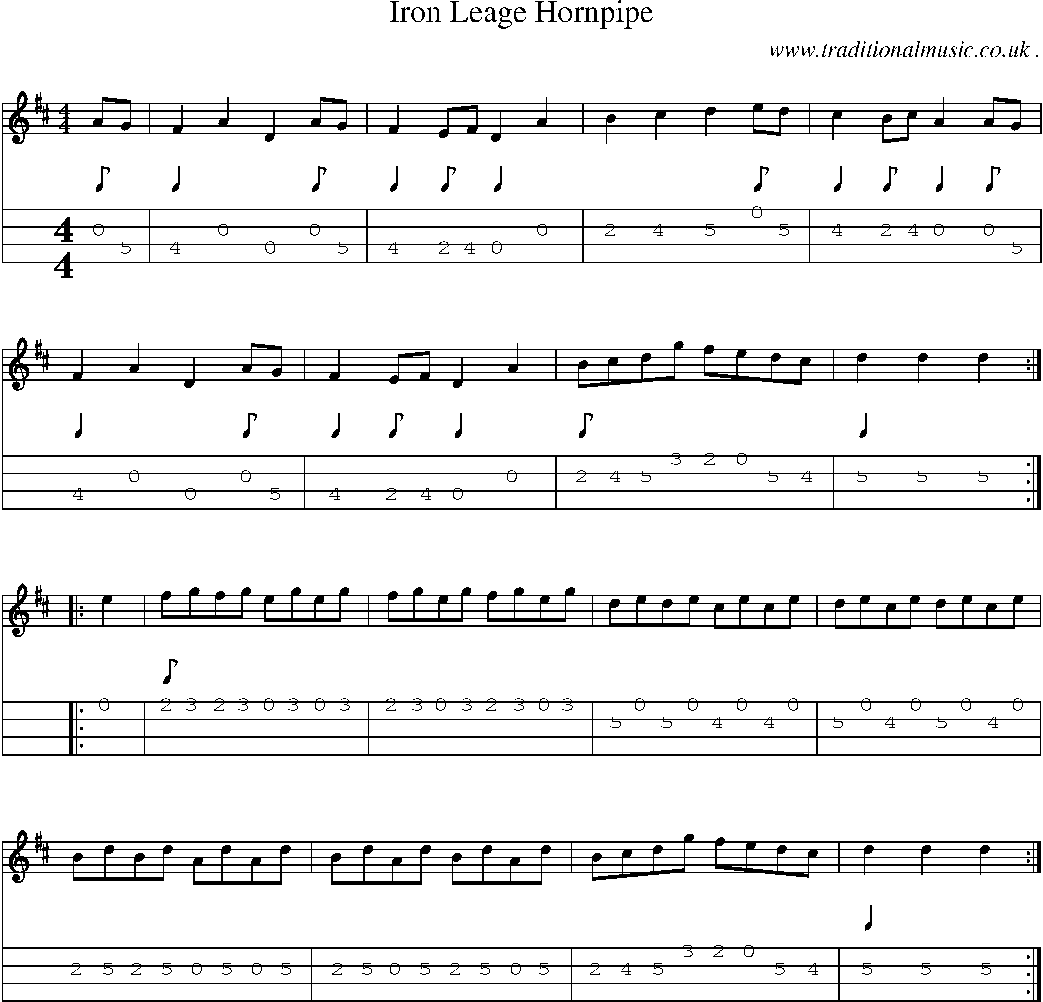 Sheet-Music and Mandolin Tabs for Iron Leage Hornpipe