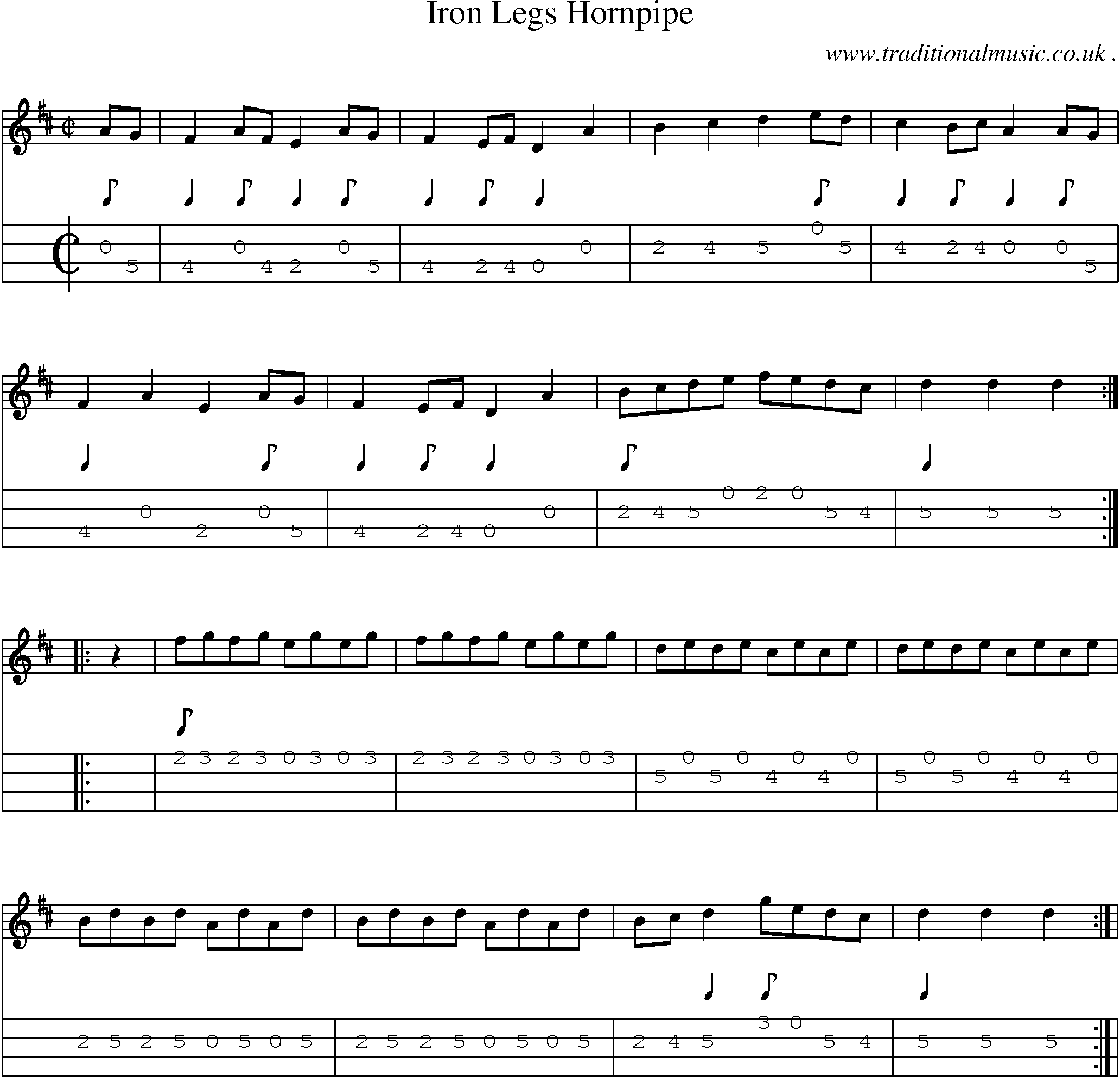 Sheet-Music and Mandolin Tabs for Iron Legs Hornpipe