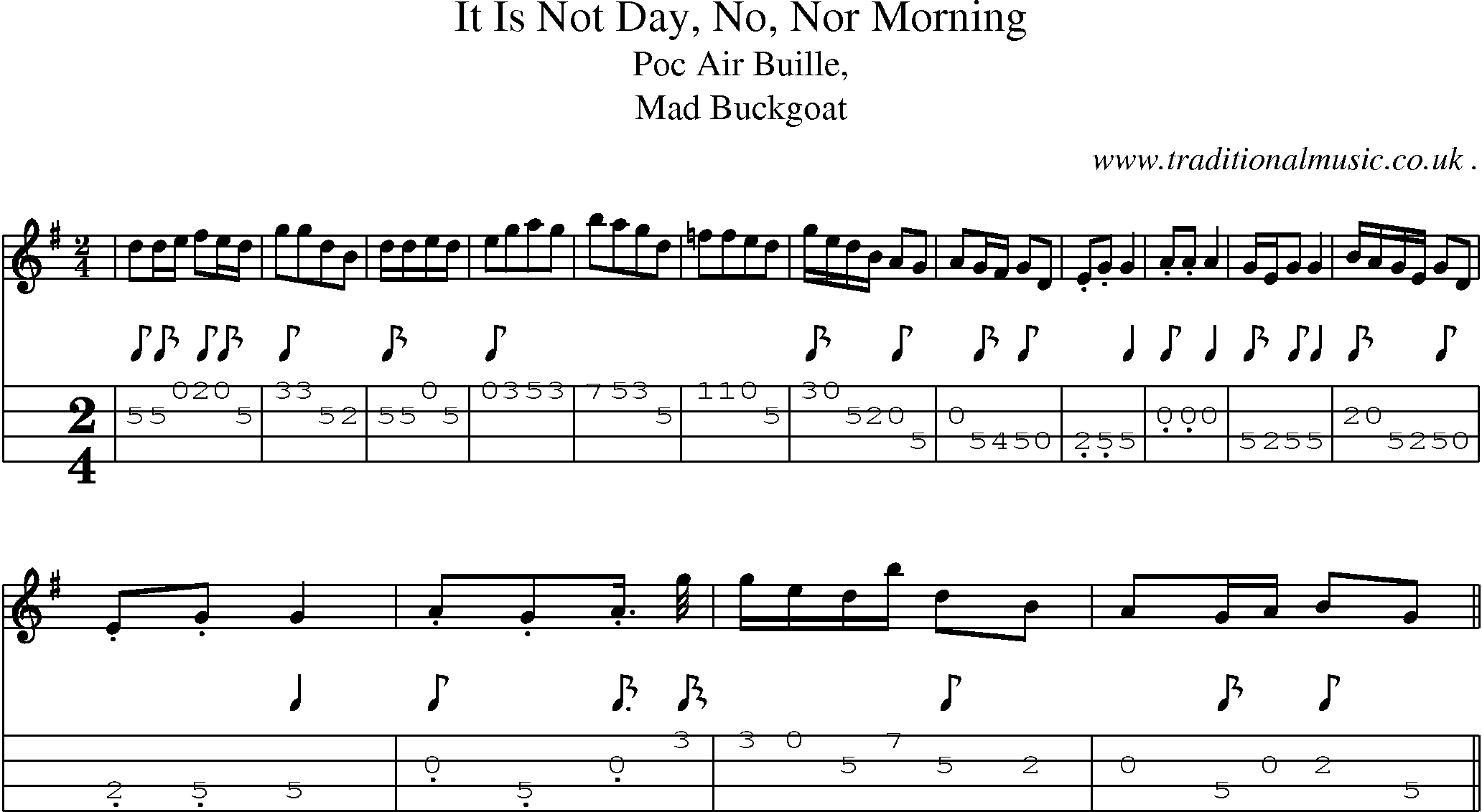 Sheet-Music and Mandolin Tabs for It Is Not Day No Nor Morning