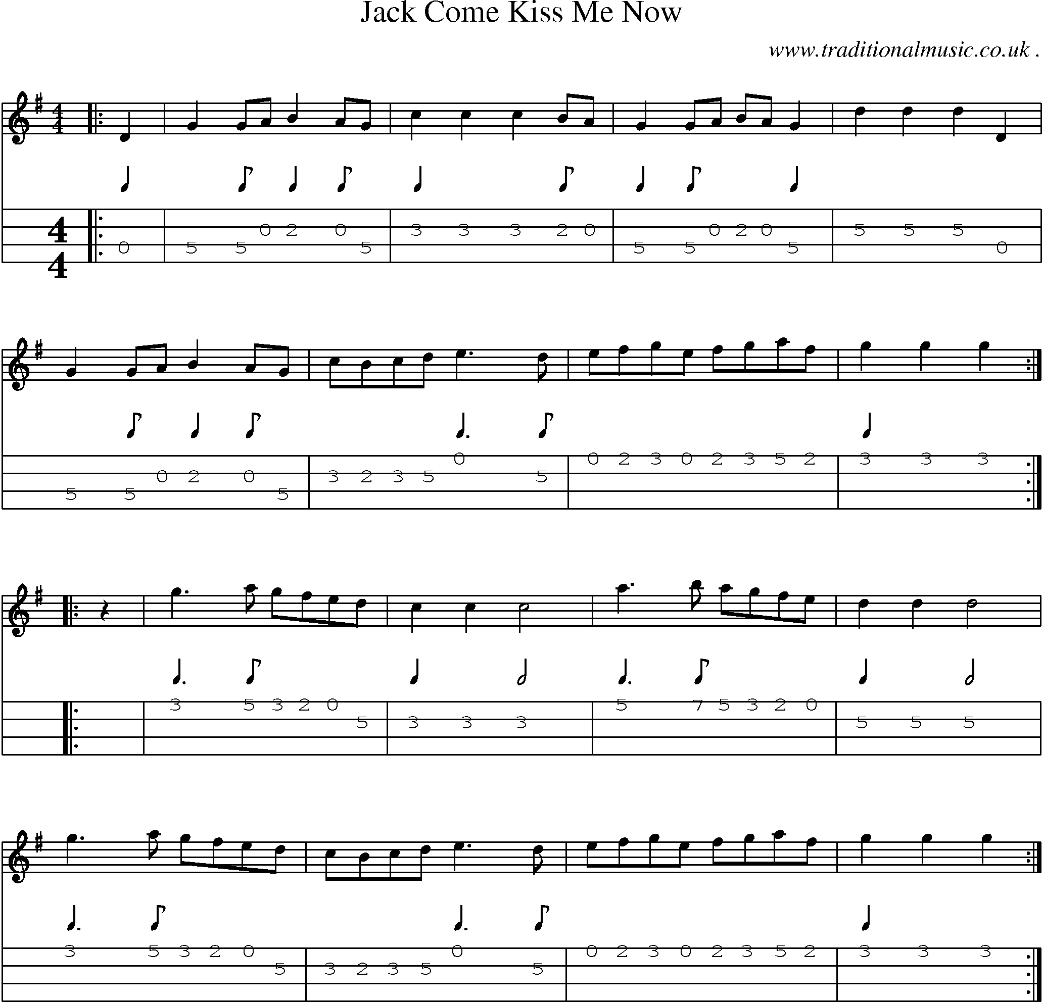 Sheet-Music and Mandolin Tabs for Jack Come Kiss Me Now