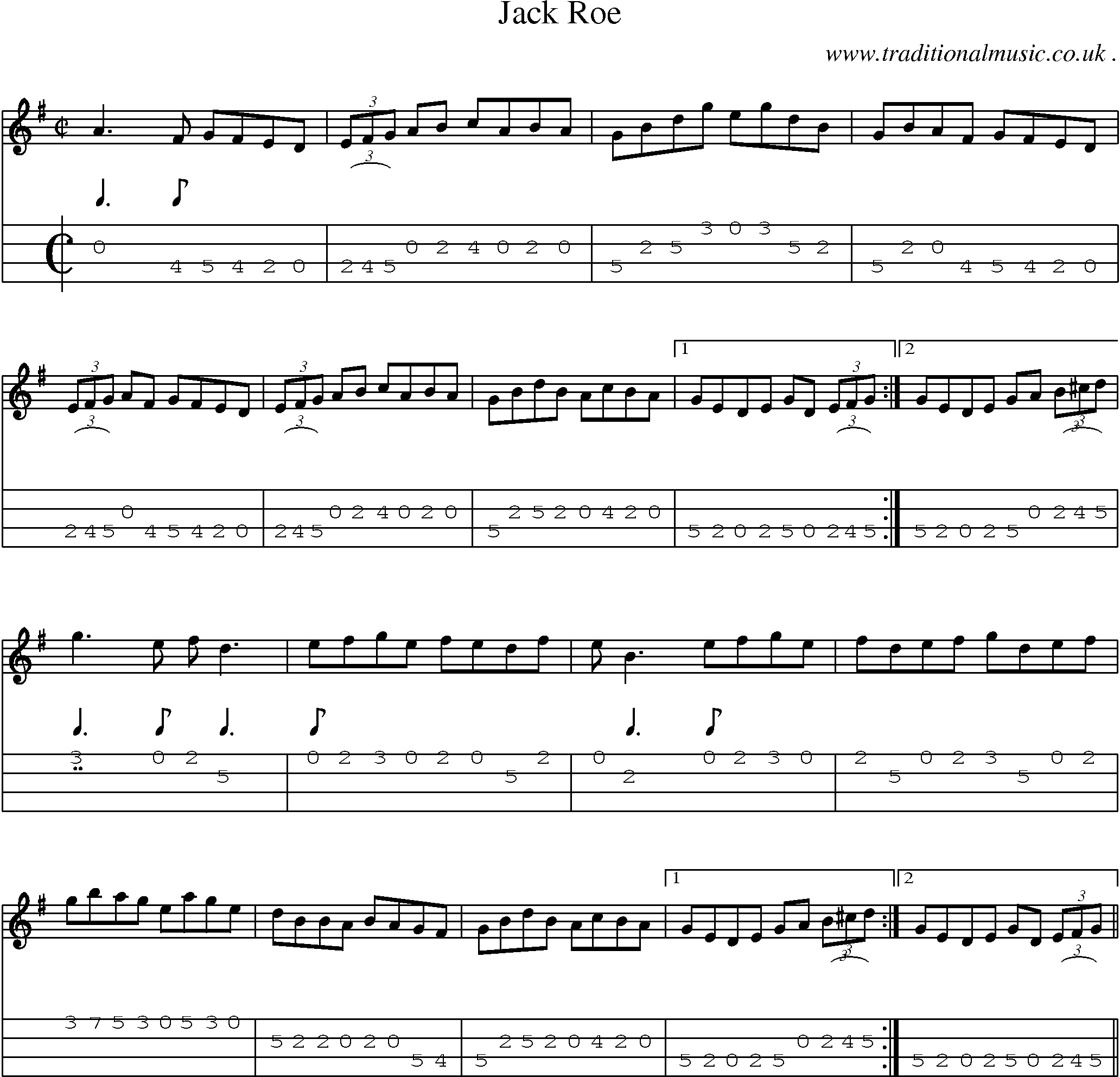 Sheet-Music and Mandolin Tabs for Jack Roe