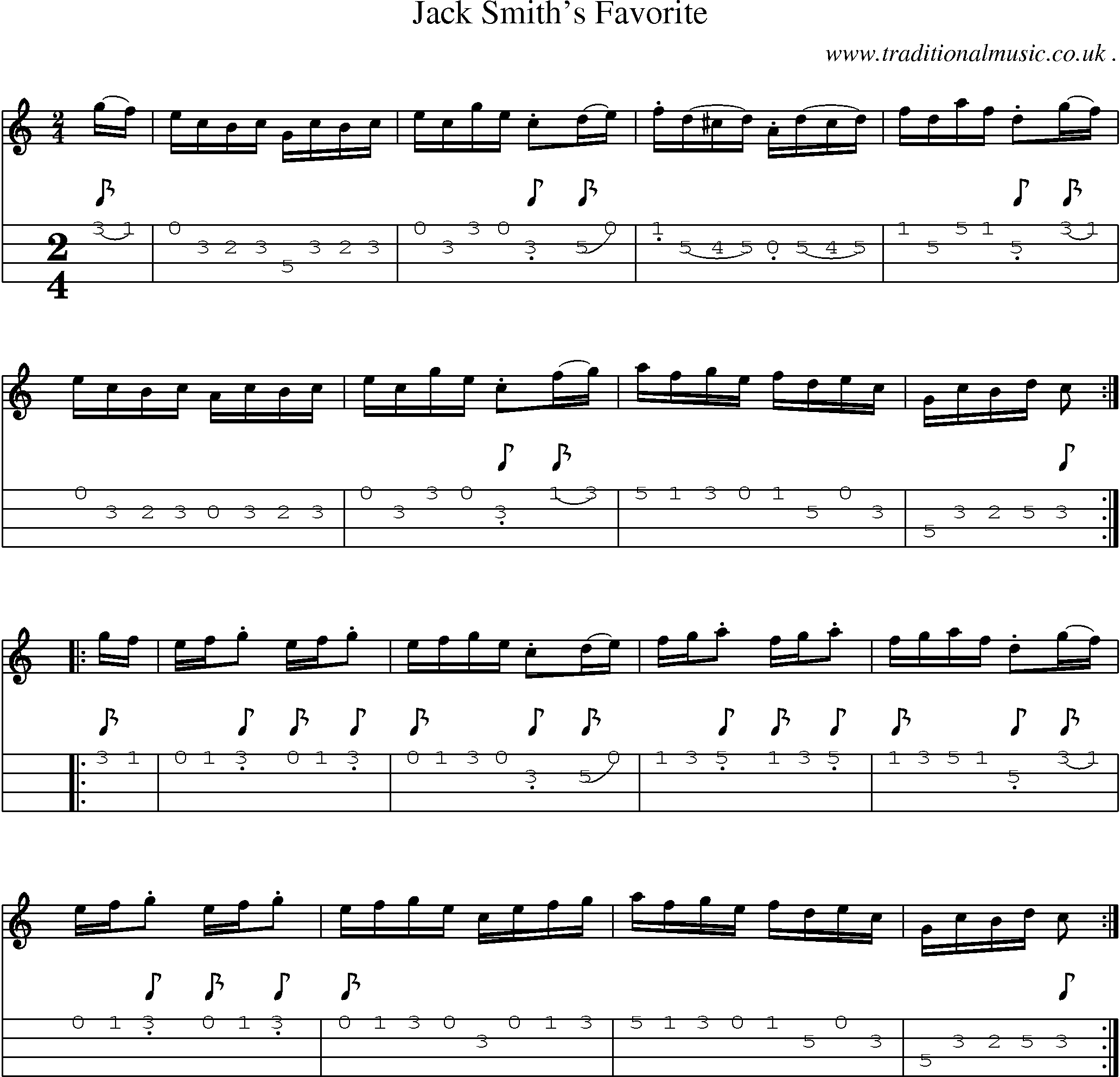 Sheet-Music and Mandolin Tabs for Jack Smiths Favorite