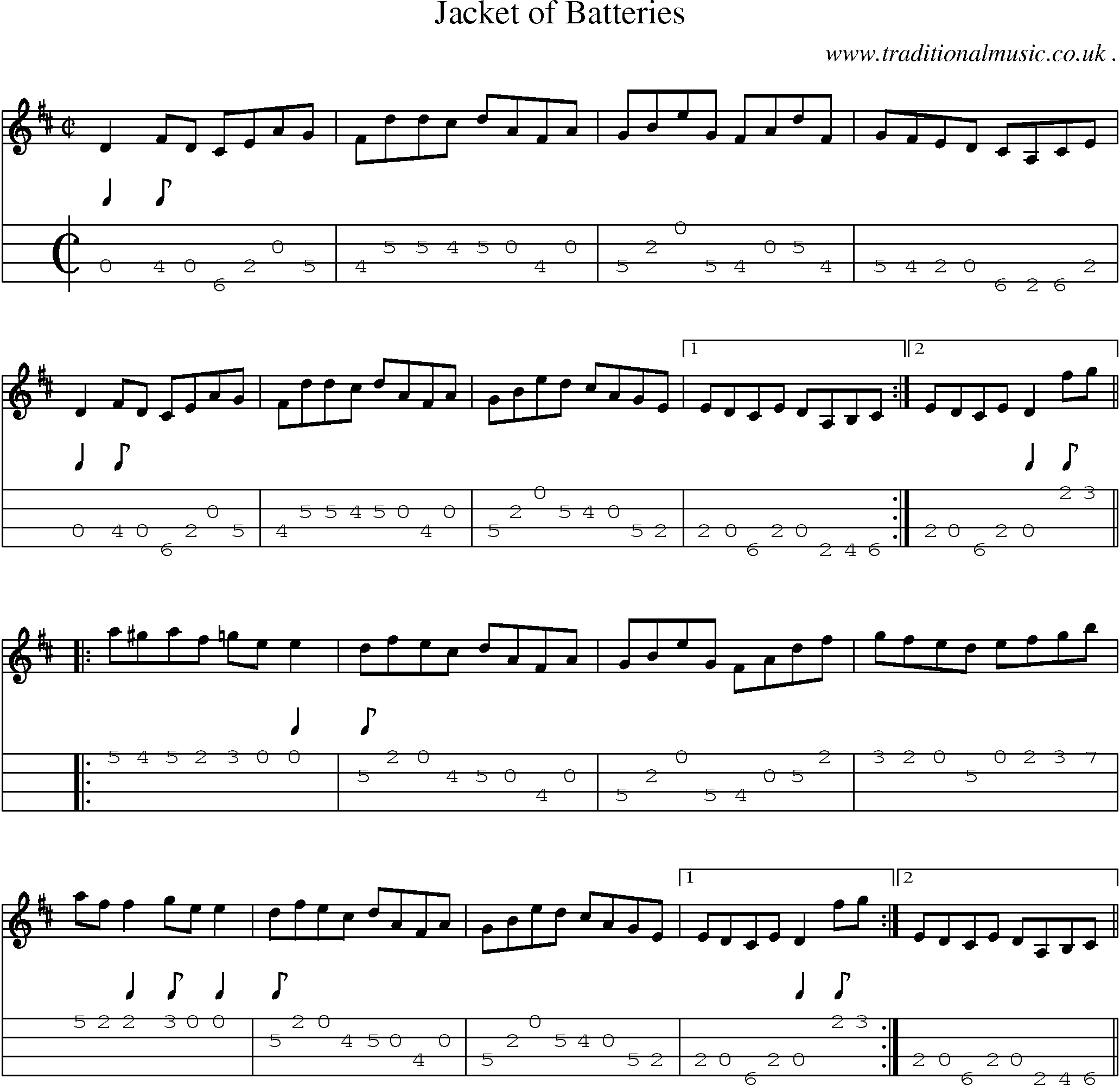 Sheet-Music and Mandolin Tabs for Jacket Of Batteries
