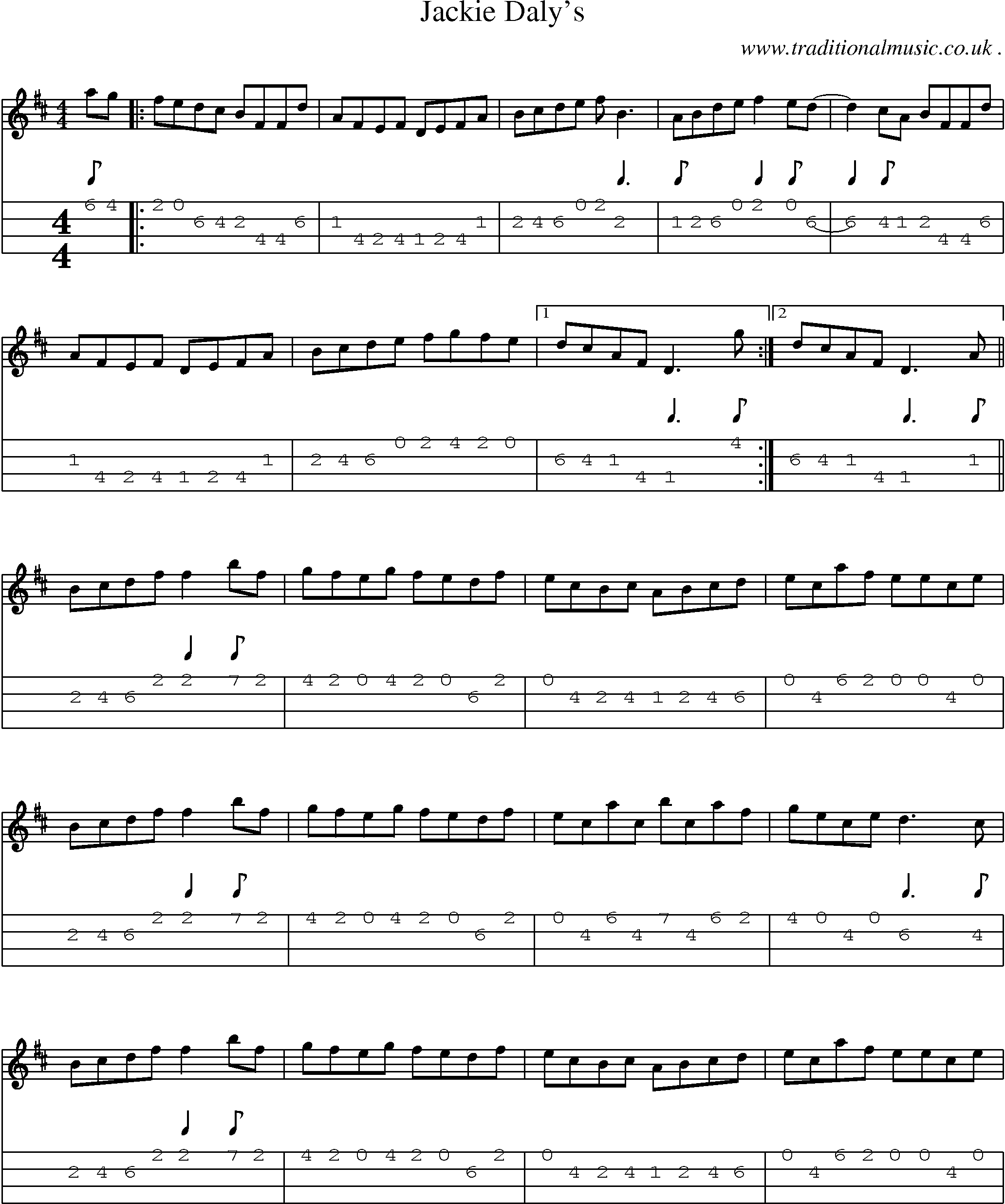 Sheet-Music and Mandolin Tabs for Jackie Dalys