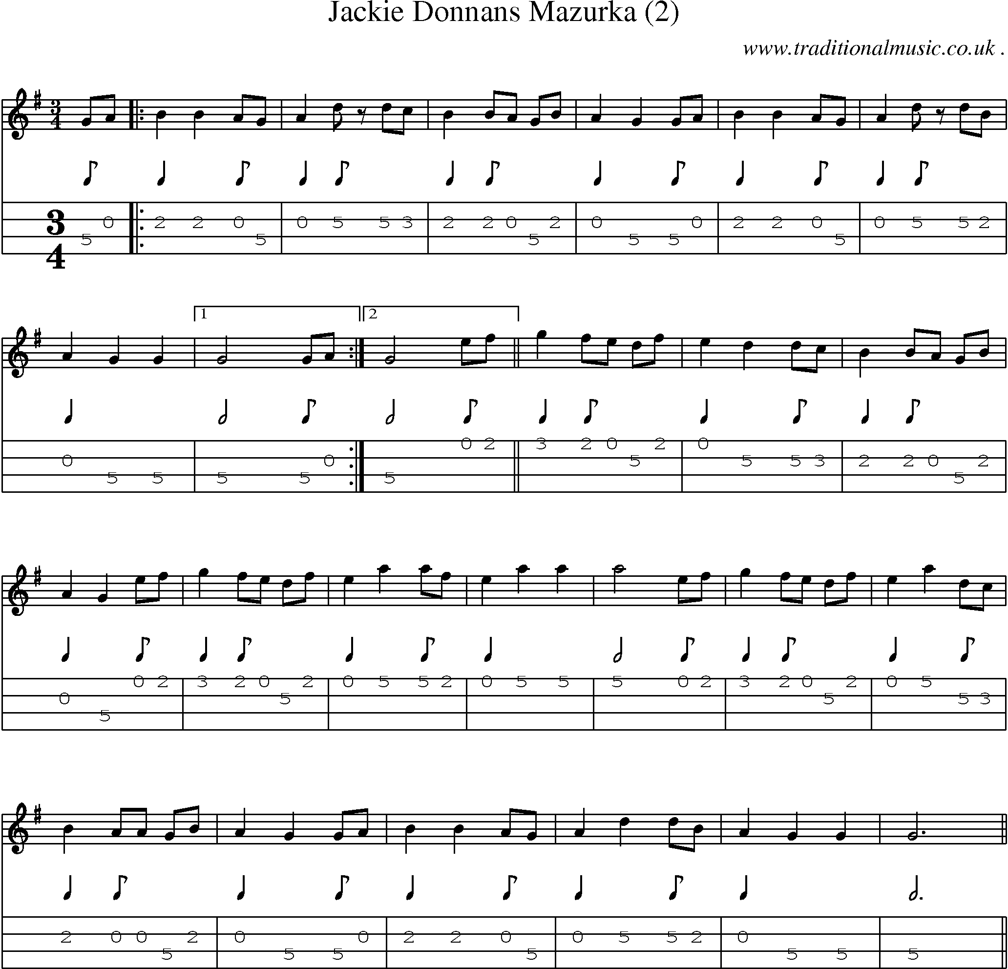 Sheet-Music and Mandolin Tabs for Jackie Donnans Mazurka (2)