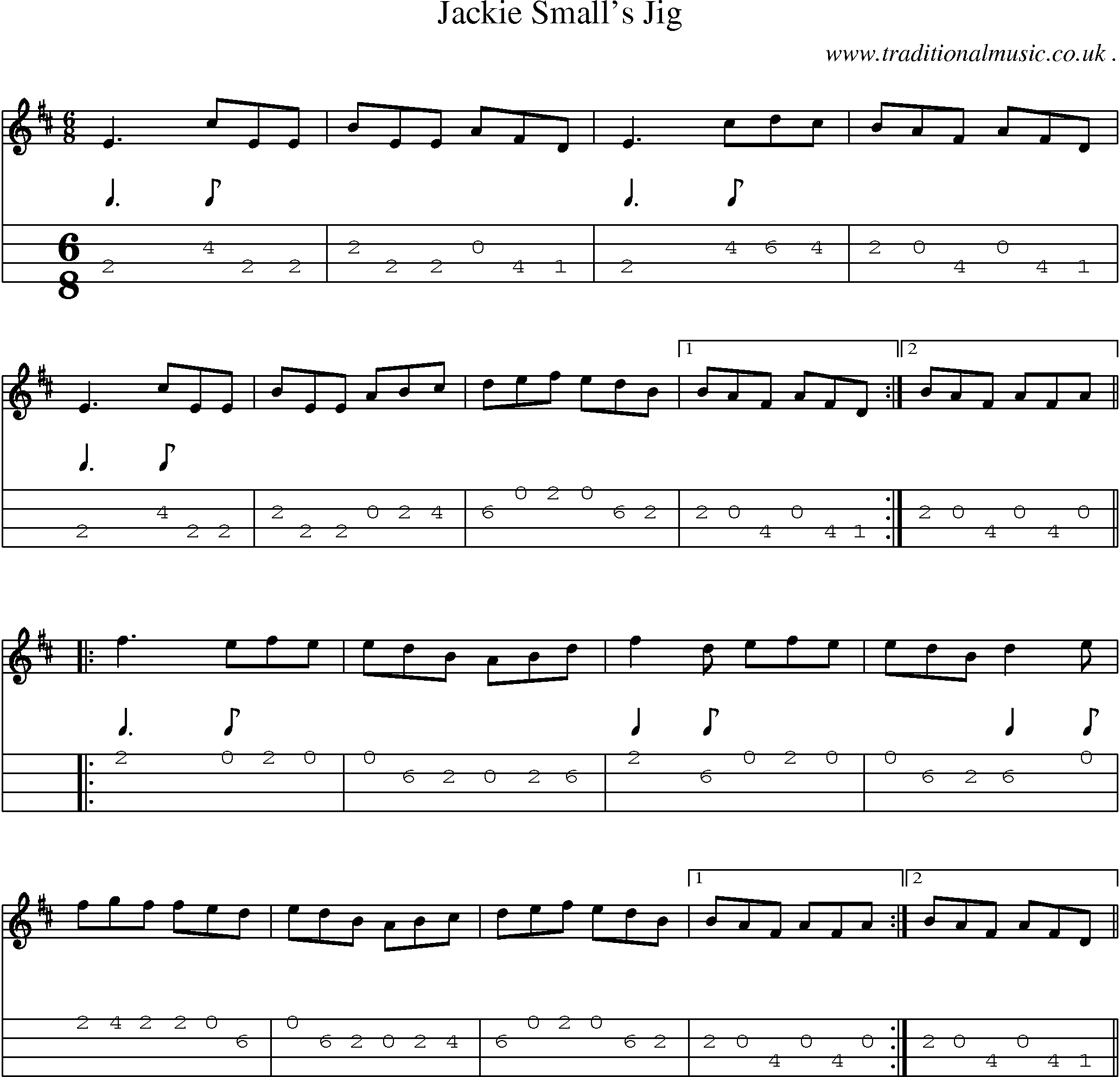 Sheet-Music and Mandolin Tabs for Jackie Smalls Jig