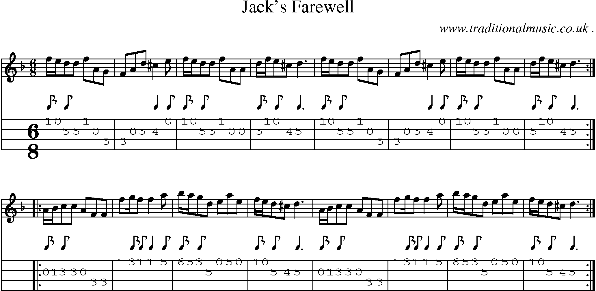 Sheet-Music and Mandolin Tabs for Jacks Farewell