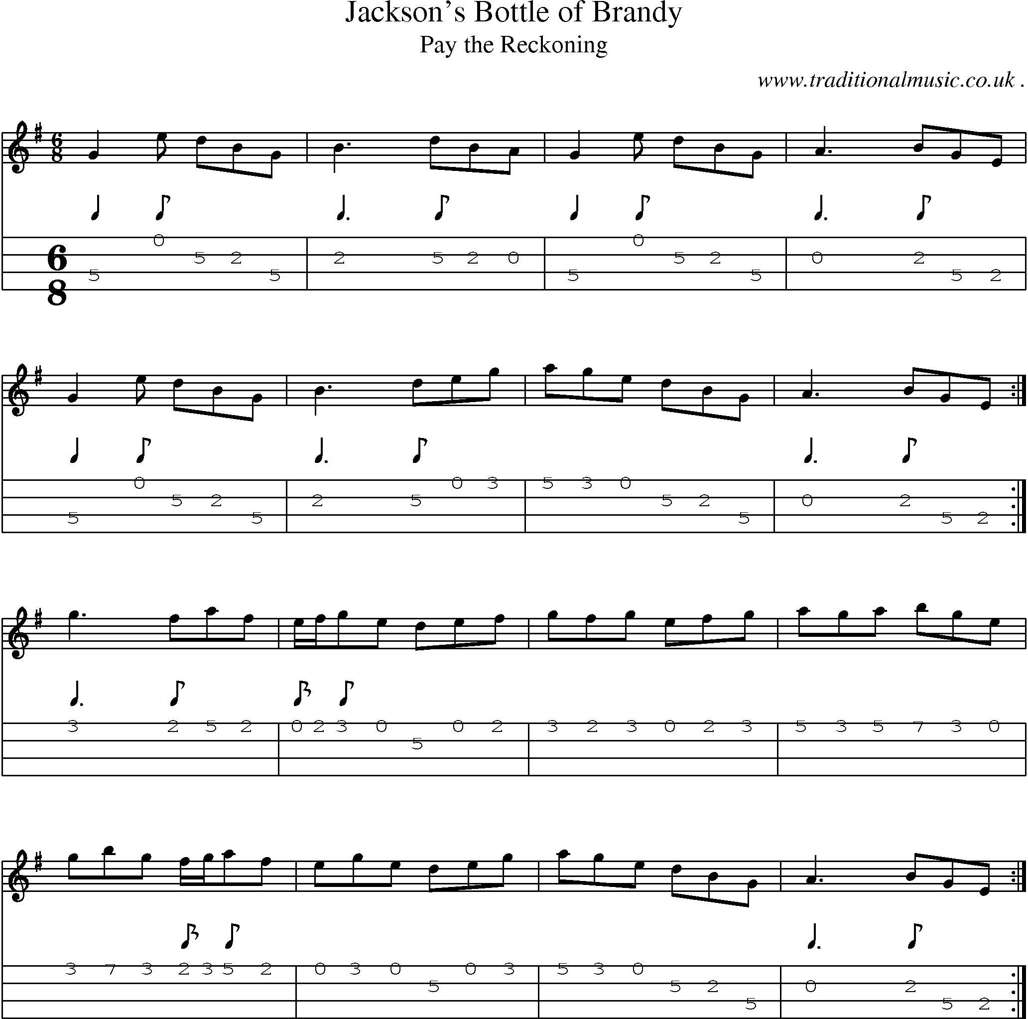 Sheet-Music and Mandolin Tabs for Jacksons Bottle Of Brandy