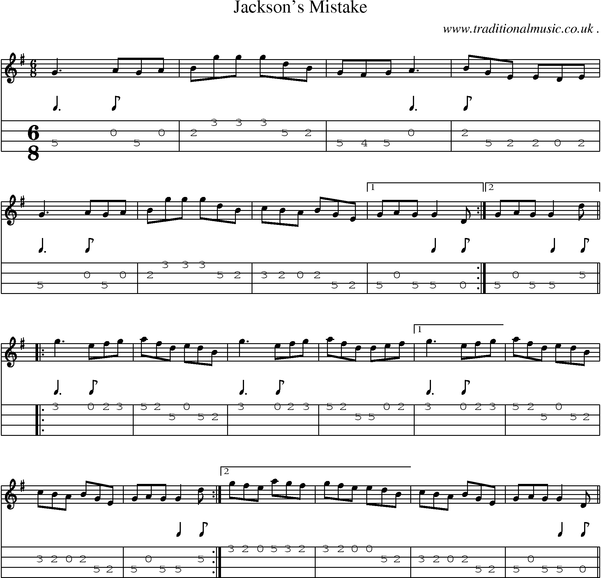 Sheet-Music and Mandolin Tabs for Jacksons Mistake