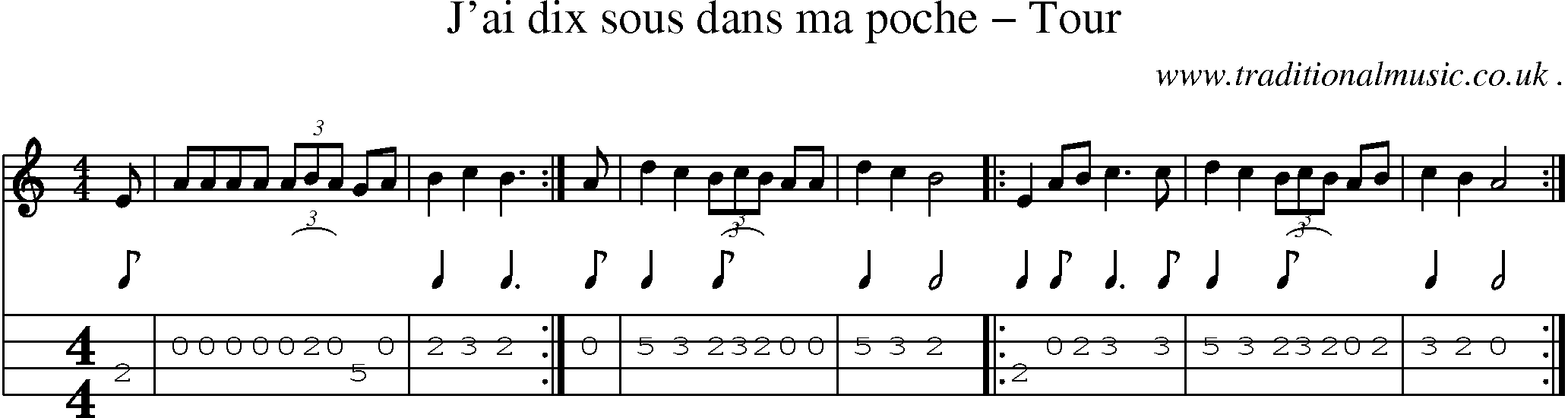 Sheet-Music and Mandolin Tabs for Jai Dix Sous Dans Ma Poche Tour