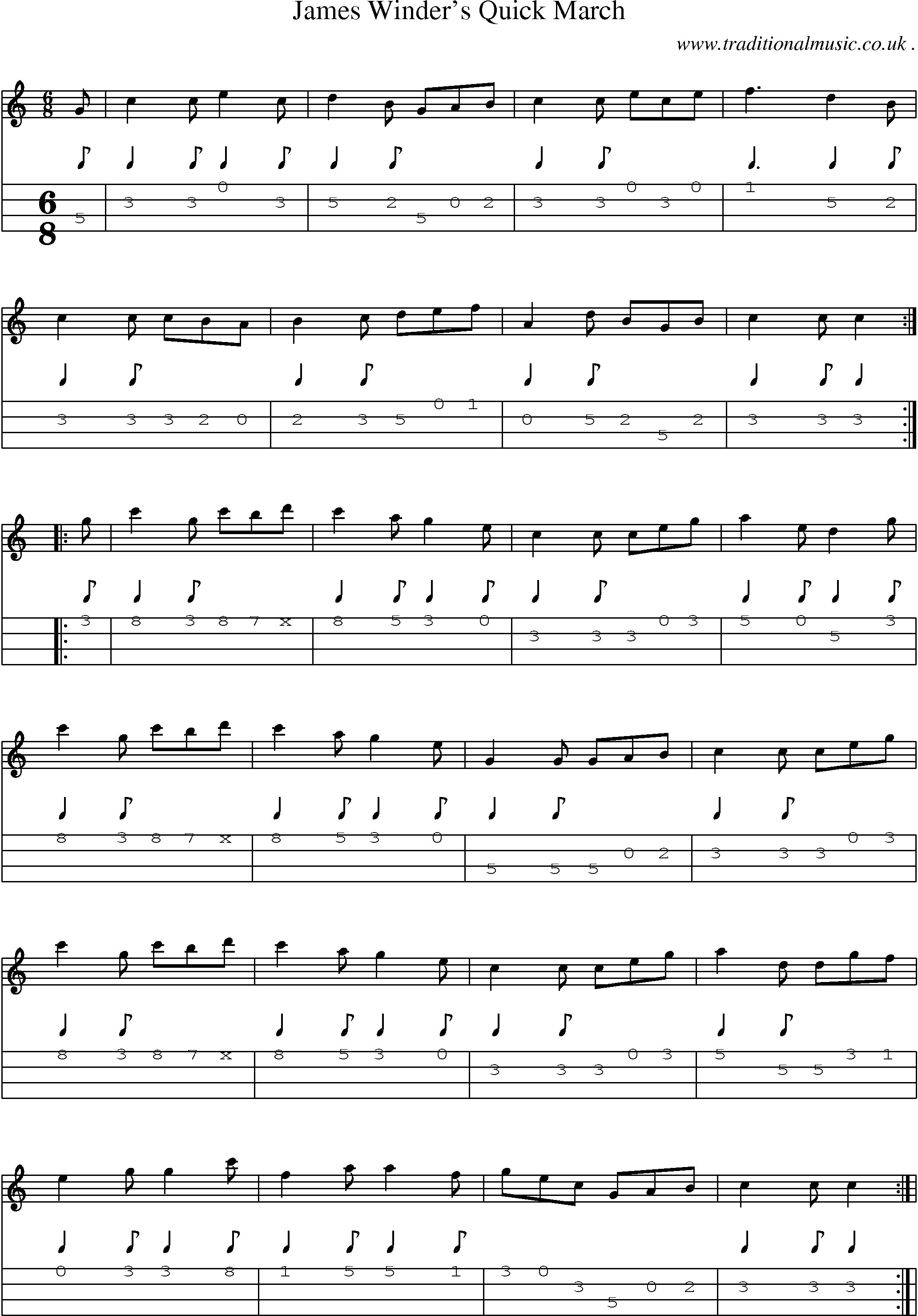 Sheet-Music and Mandolin Tabs for James Winders Quick March