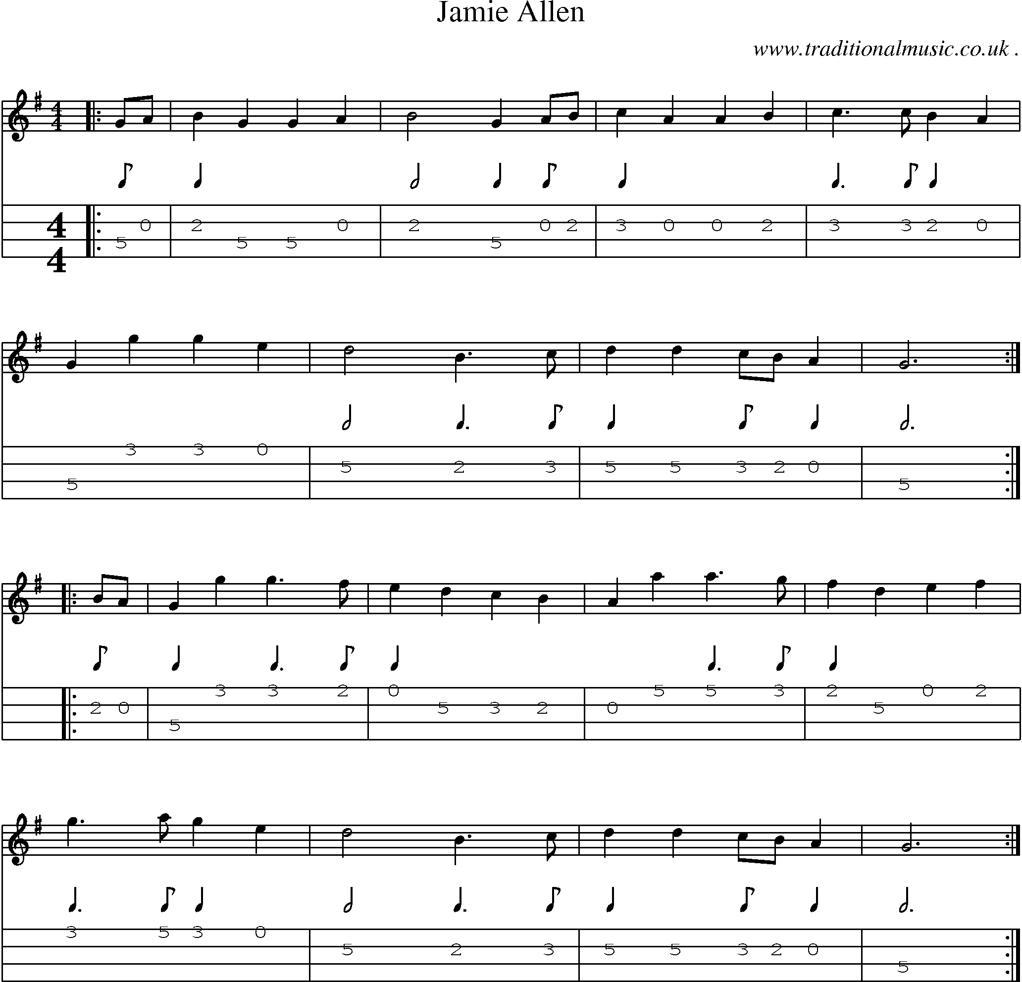 Sheet-Music and Mandolin Tabs for Jamie Allen