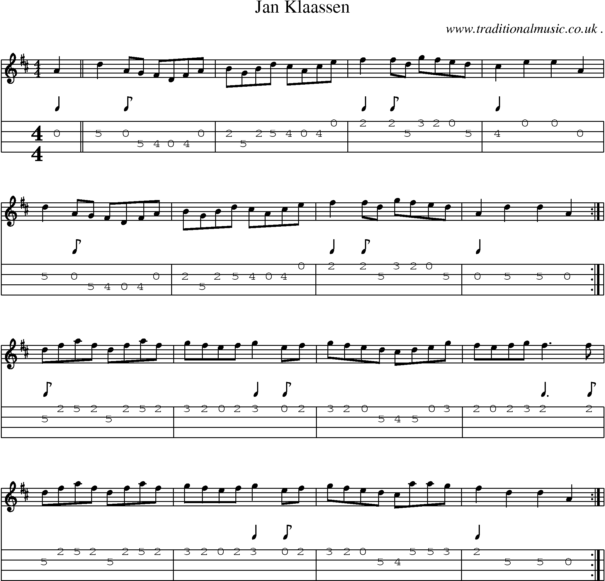 Sheet-Music and Mandolin Tabs for Jan Klaassen