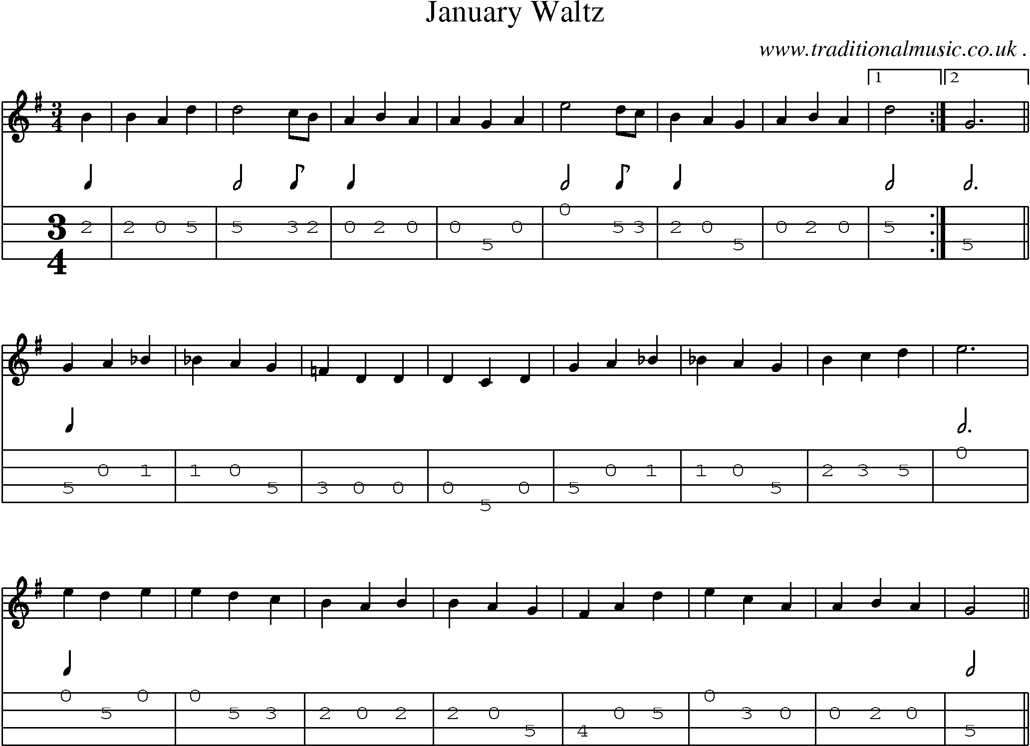 Sheet-Music and Mandolin Tabs for January Waltz