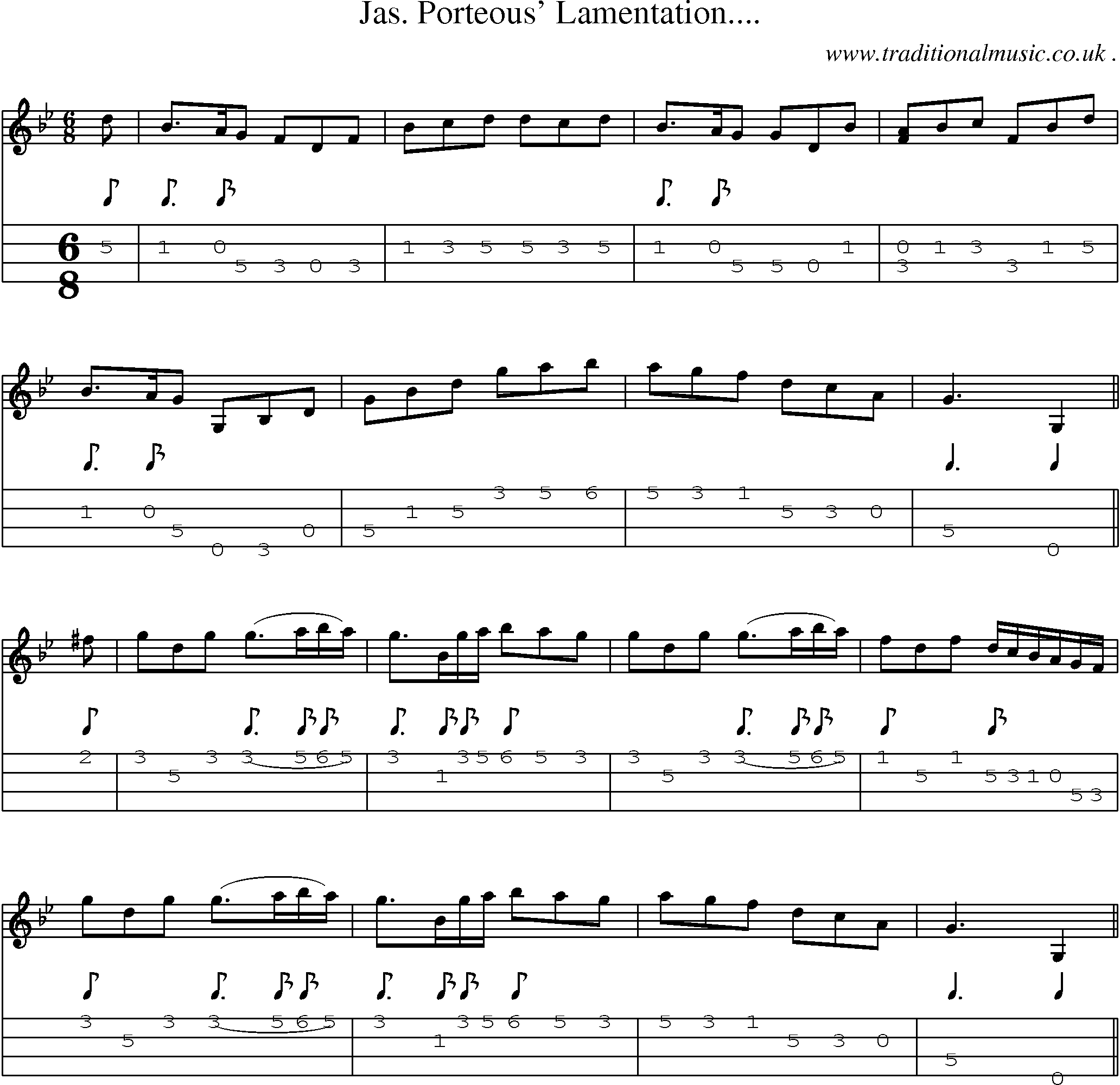 Sheet-Music and Mandolin Tabs for Jas Porteous Lamentation