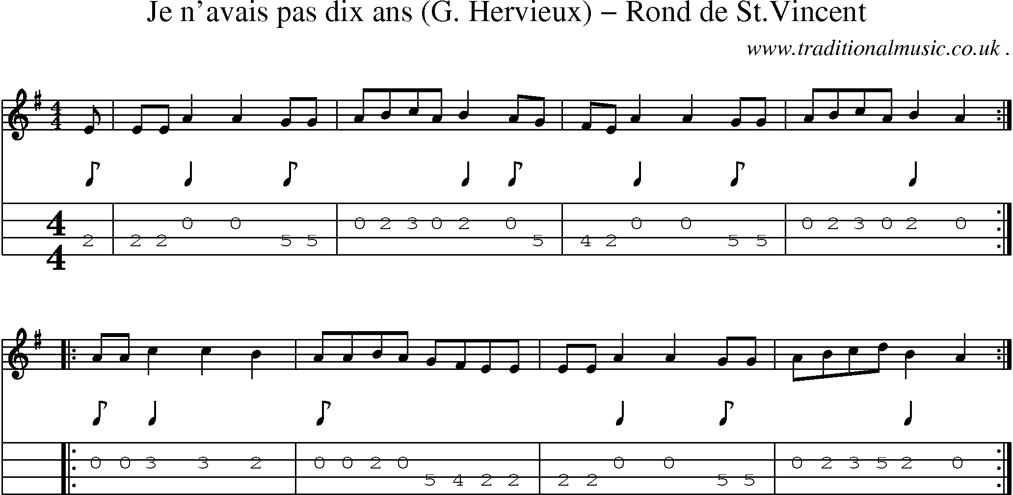 Sheet-Music and Mandolin Tabs for Je Navais Pas Dix Ans (g Hervieux) Rond De Stvincent