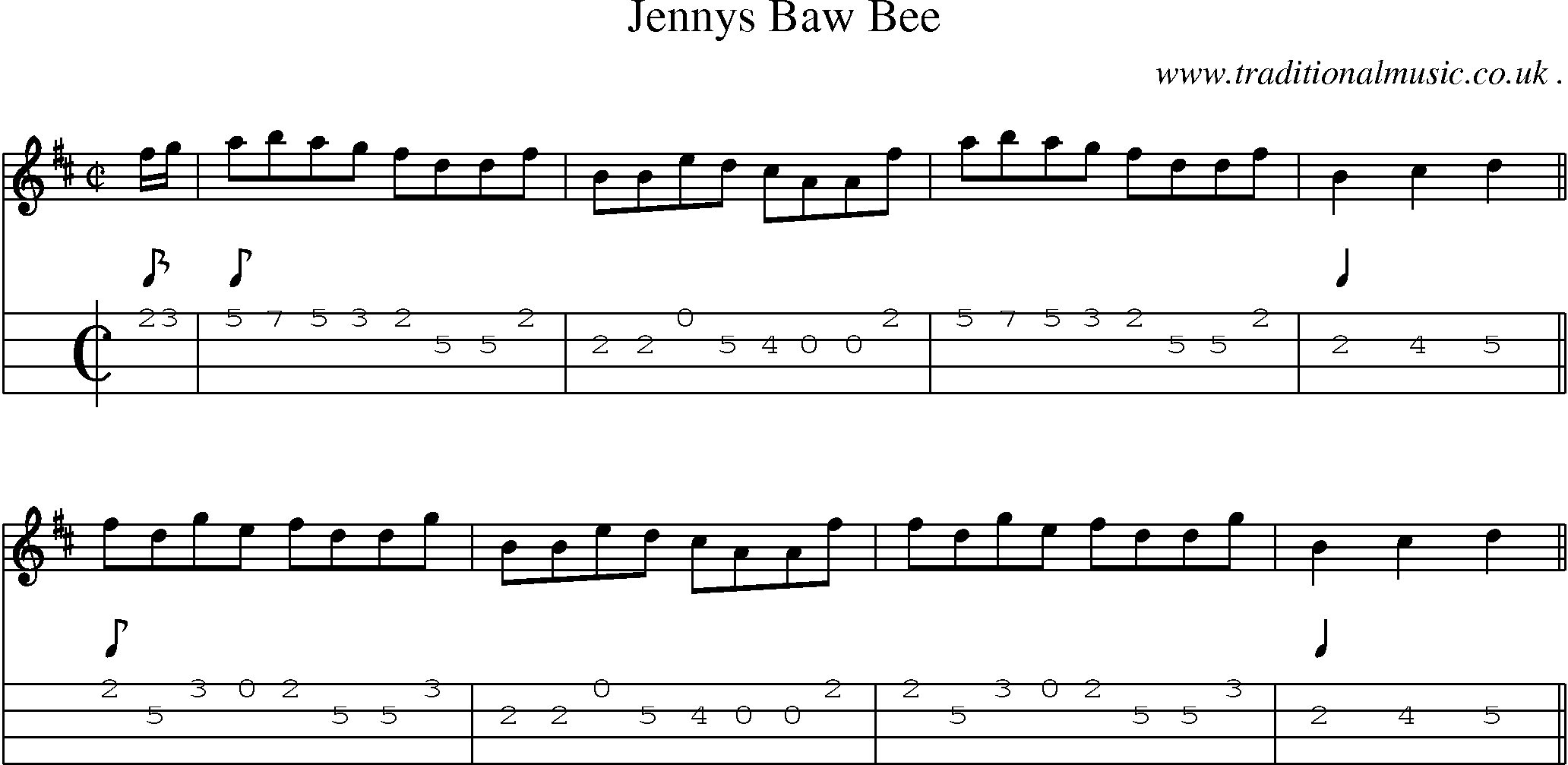 Sheet-Music and Mandolin Tabs for Jennys Baw Bee