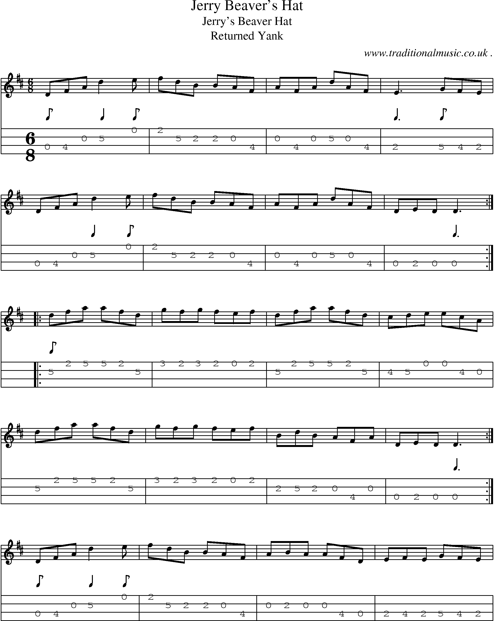 Sheet-Music and Mandolin Tabs for Jerry Beavers Hat