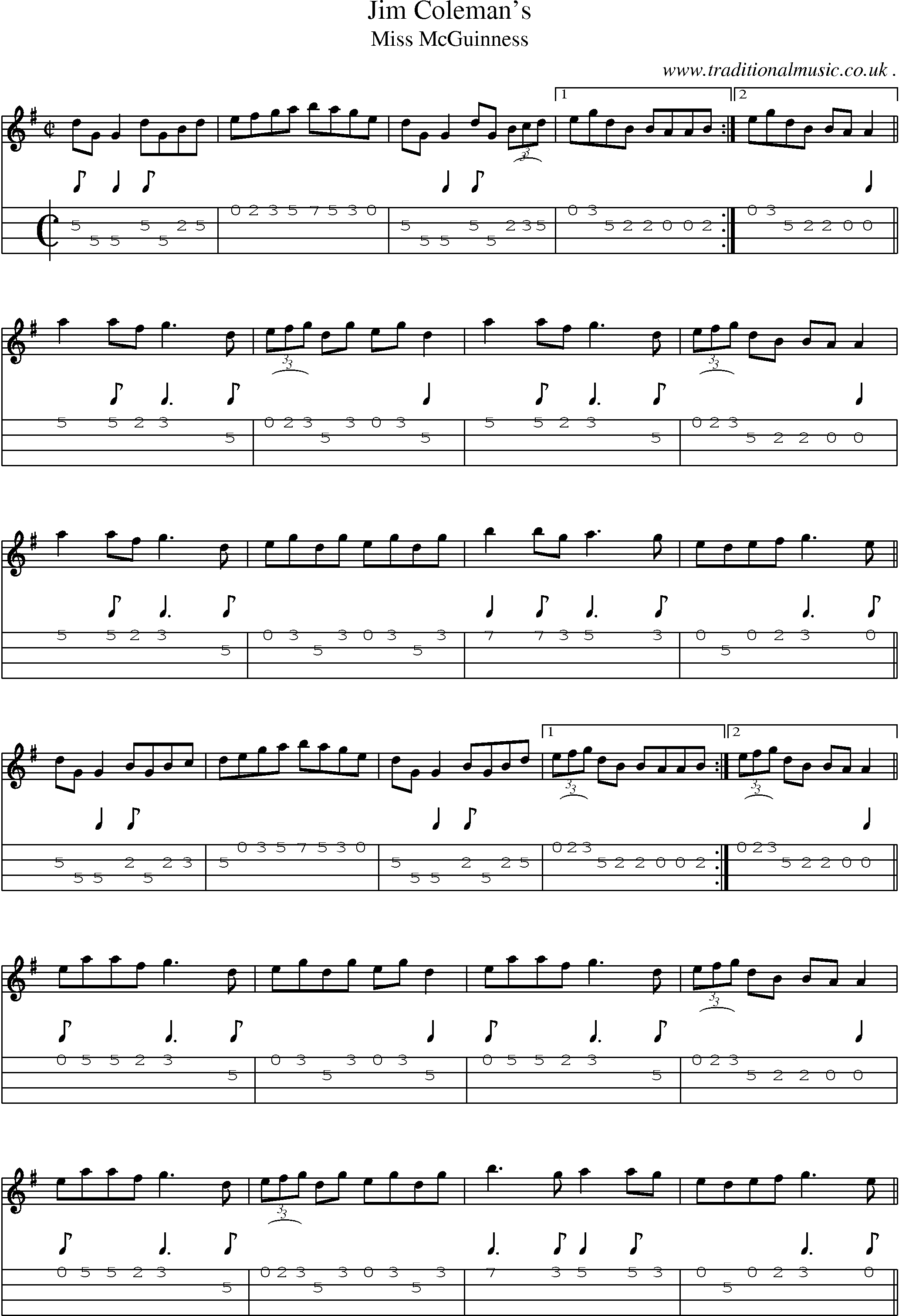 Sheet-Music and Mandolin Tabs for Jim Colemans