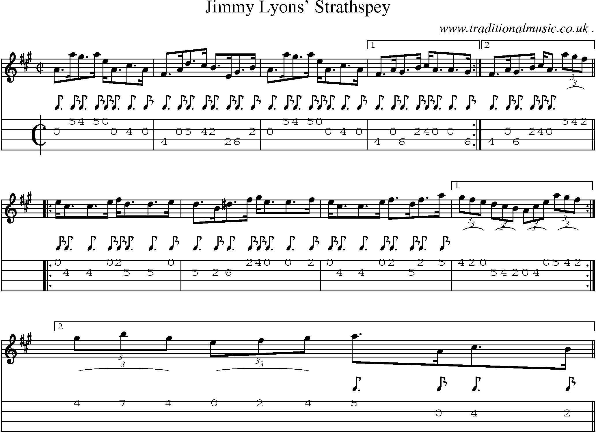 Sheet-Music and Mandolin Tabs for Jimmy Lyons Strathspey